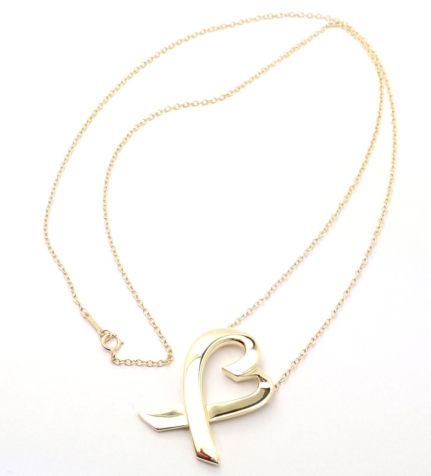 Authentic Tiffany & Co Picasso 18k Yellow Gold Large Heart Pendant Necklace for Women - Elegant Jewelry Gift for Valentine's Day, Anniversary & Special Occasions
