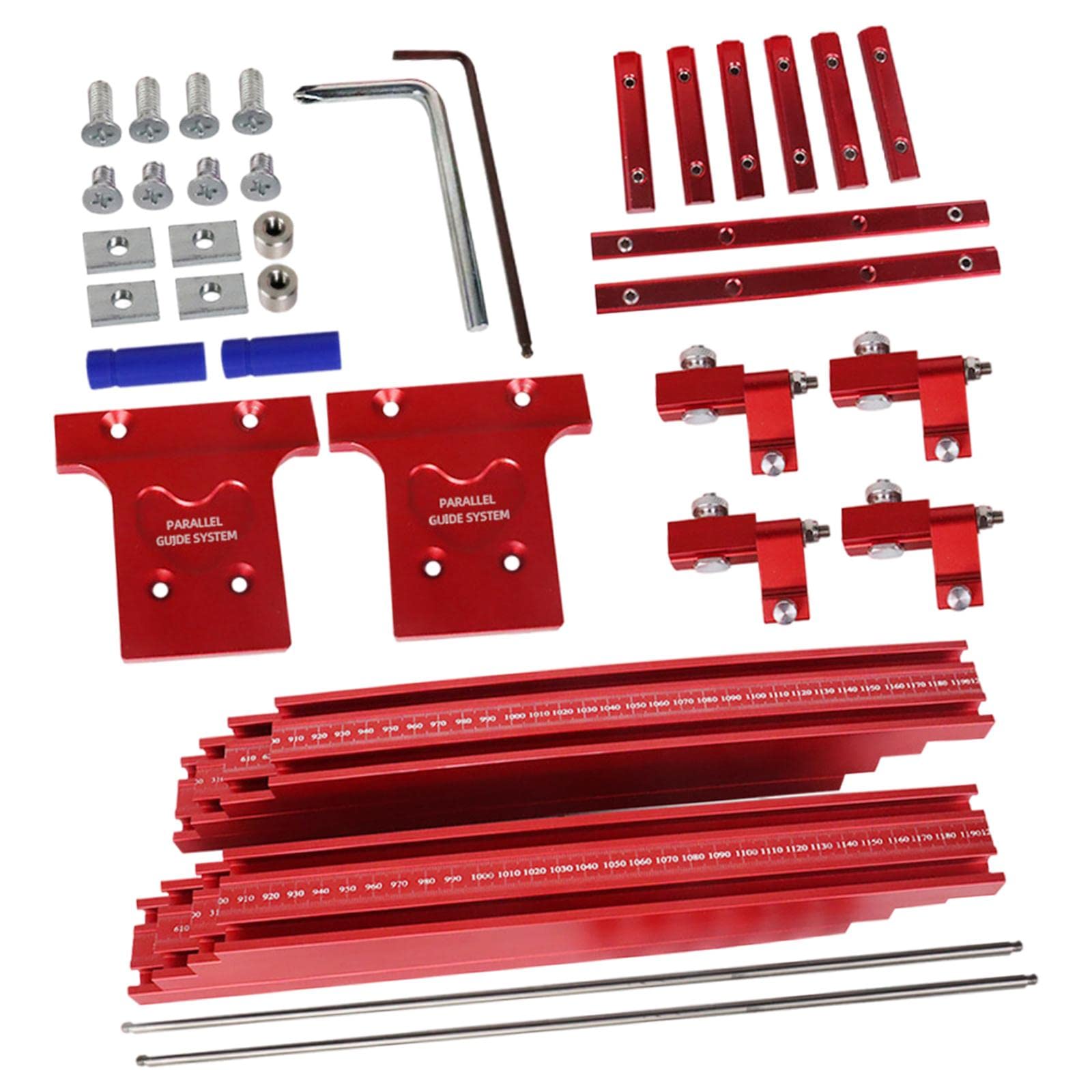 FAKEME 1200mm Universal Parallel Guide Rail Set with Limit Block - Adjustable T-Track for Electric Circular Saws & Wood Carving Machines (Red) | Perfect for Woodworking Projects, DIY Furniture Making, and Precision Cutting