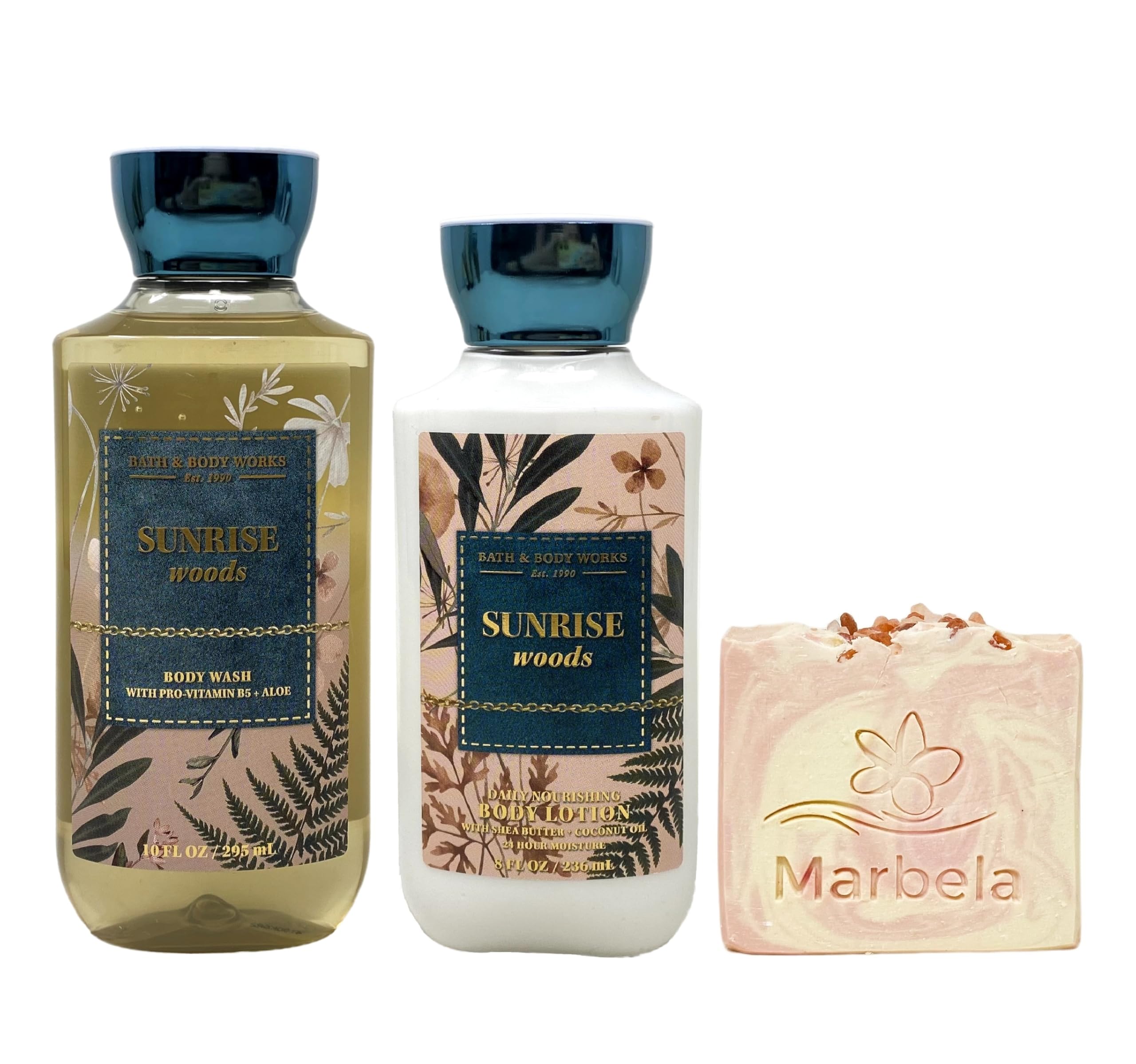 Bath & Body Works Sunrise Woods Duo Gift Set - Moisturizing Body Wash & Lotion with Himalayan Salt Bar Soap | Full Size Set for Relaxing Bath & Spa Experience at Home