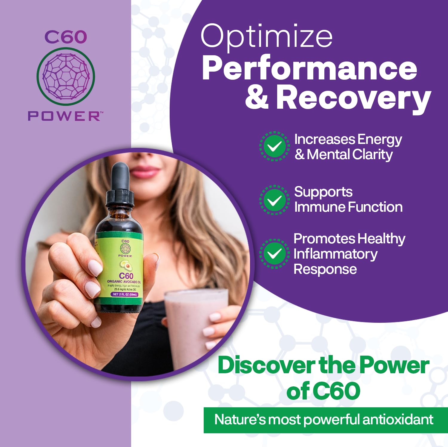 Organic Avocado Oil with 99.99% Pure C60 Fullerenes - 8 Fl Oz | Antioxidant Support, Mitochondrial Health | Cooking, Skincare & Wellness Supplement