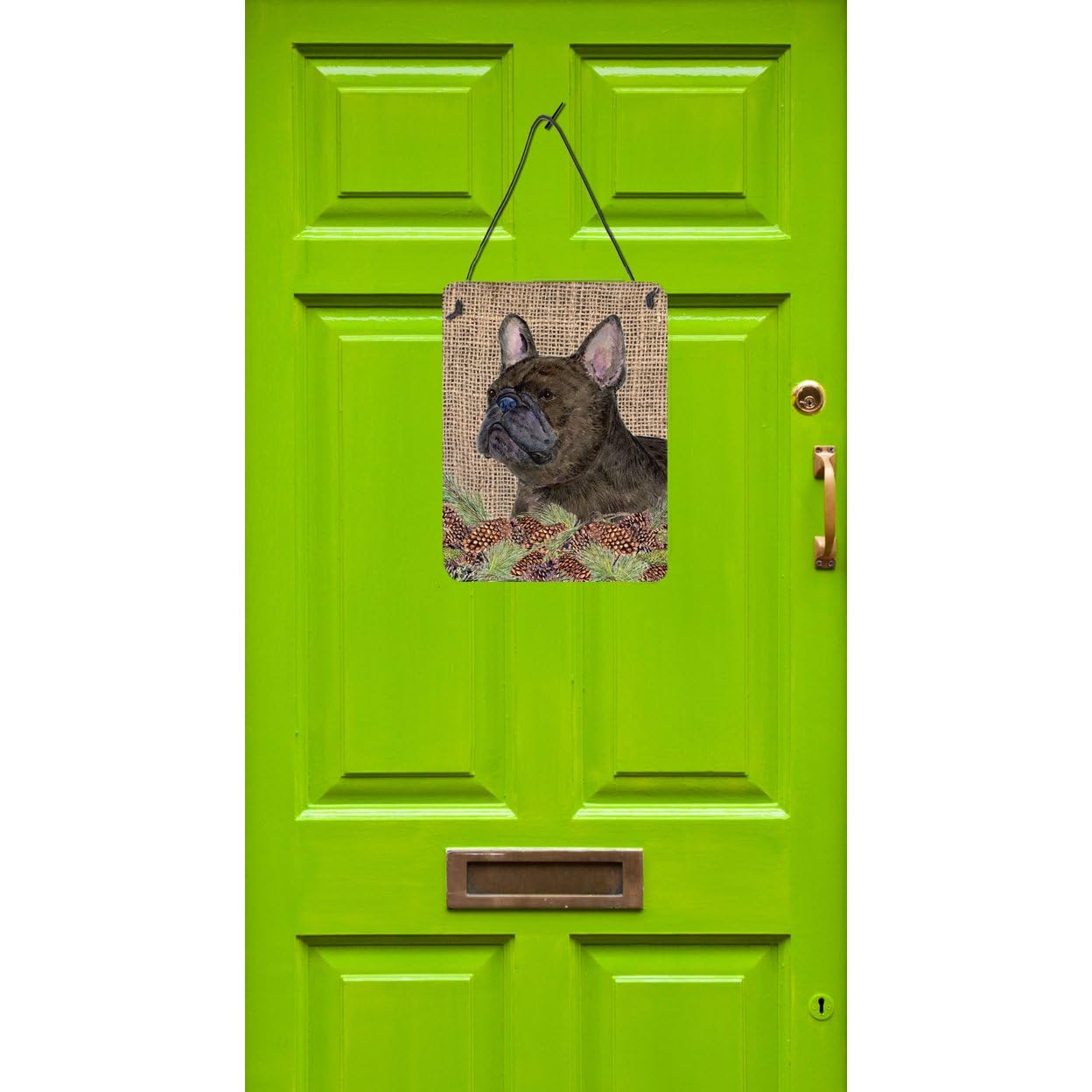 French Bulldog Metal Wall Art Sign - 12x16 Faux Burlap with Pine Cones Decor for Kitchen, Bar, Bathroom & Front Door | Rustic Home Decor | Perfect for Pet Lovers & Farmhouse Style