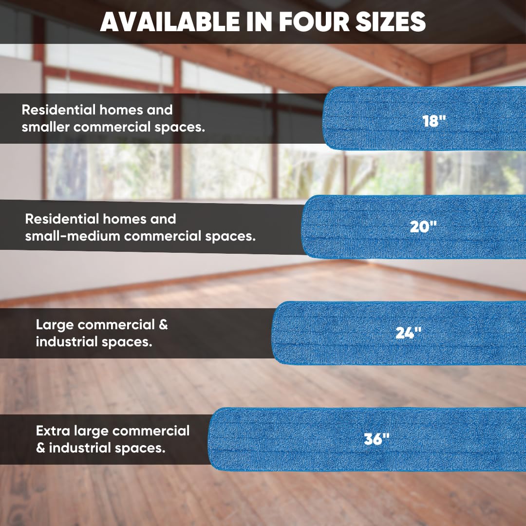 36 Inch Microfiber Mop Pads - 18 Pack Reusable, Machine Washable Replacement Pads for Flat Mop Systems | Compatible with Most Microfiber Mops | Perfect for Hardwood Floors, Tile & Kitchen Cleaning