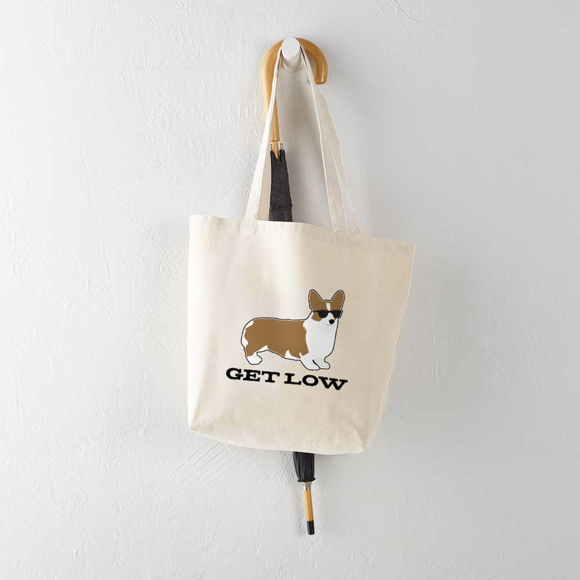 CafePress Get Low Corgi Tote Bag - Natural Canvas Reusable Shopping Bag for Groceries, Beach & Everyday Use | Eco-Friendly & Durable