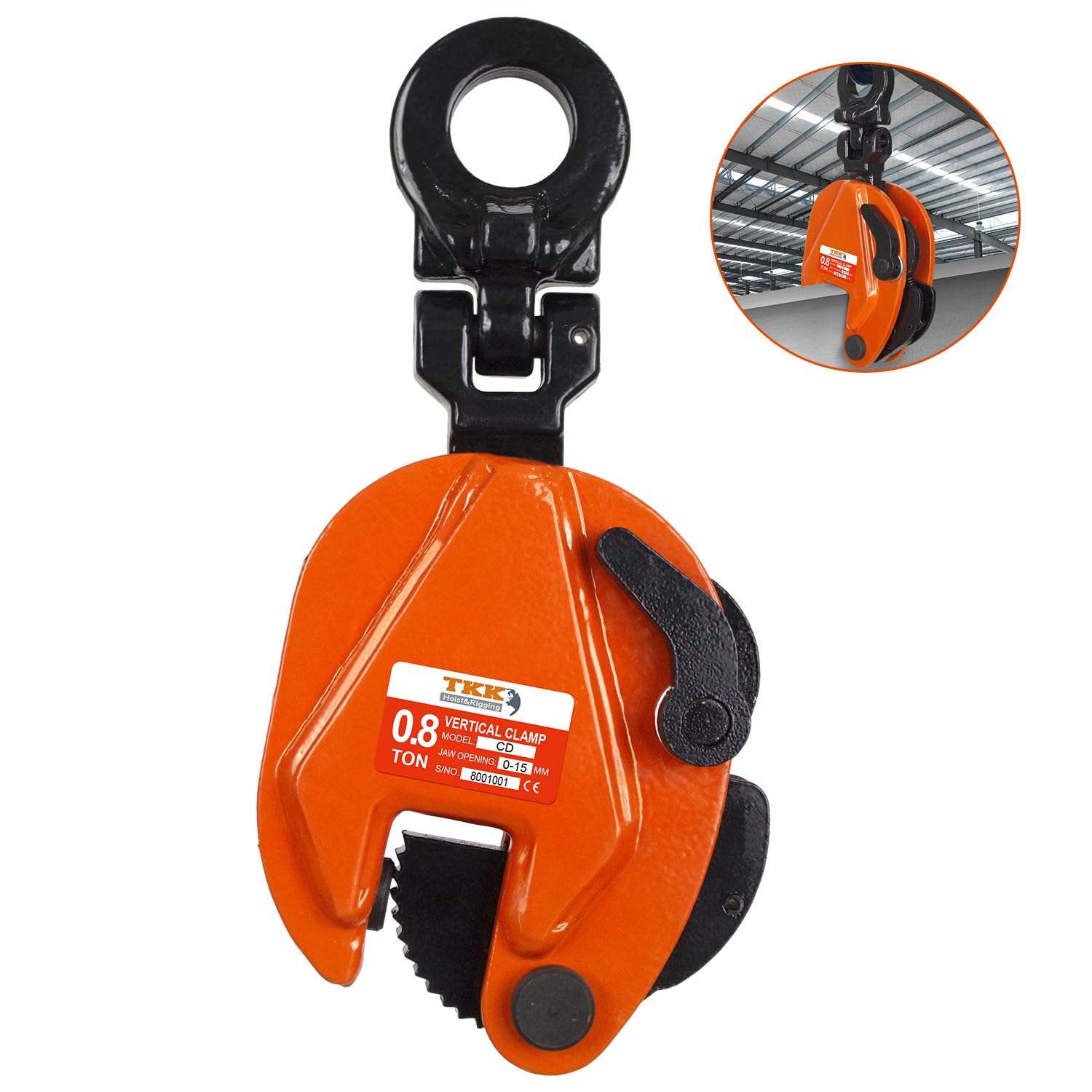Heavy Duty TKK Vertical Plate Clamp 1760Lb (1Ton) - 0.8 Inch Jaw Opening for Secure Lifting & Transporting - Ideal for Construction, Steel Handling & Industrial Material Movement