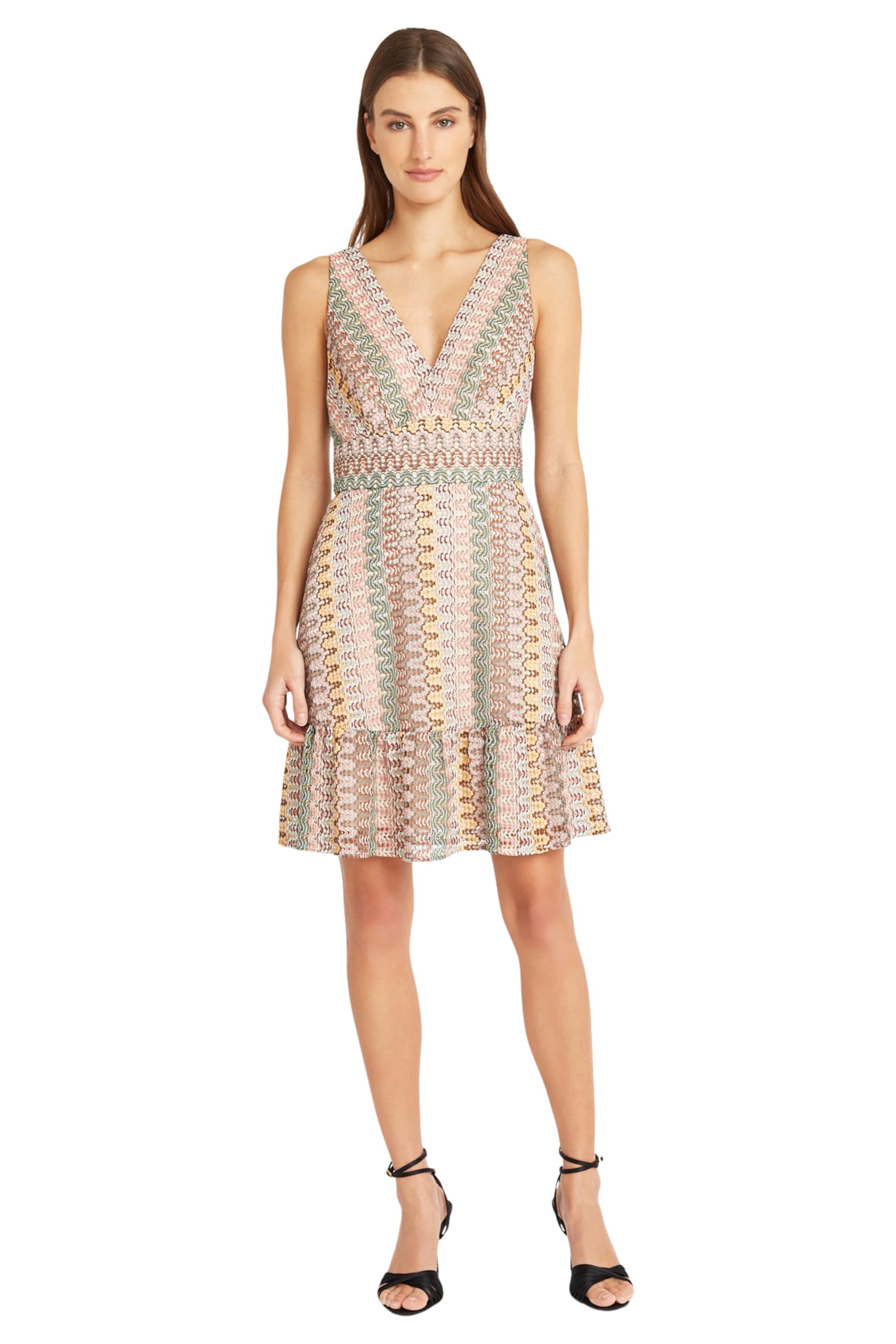 Donna Morgan Women's V-Neck Sleeveless Crochet Summer Dress with Ruffle Hem - Beach Wedding, Vacation & Casual Outfit