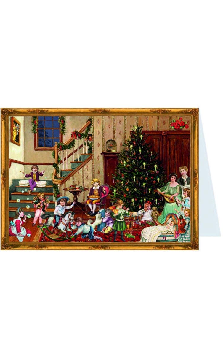 Victorian Living Room Christmas Advent Postcard - Brown Holiday Greeting Card for Festive Season Decorations & Gifts