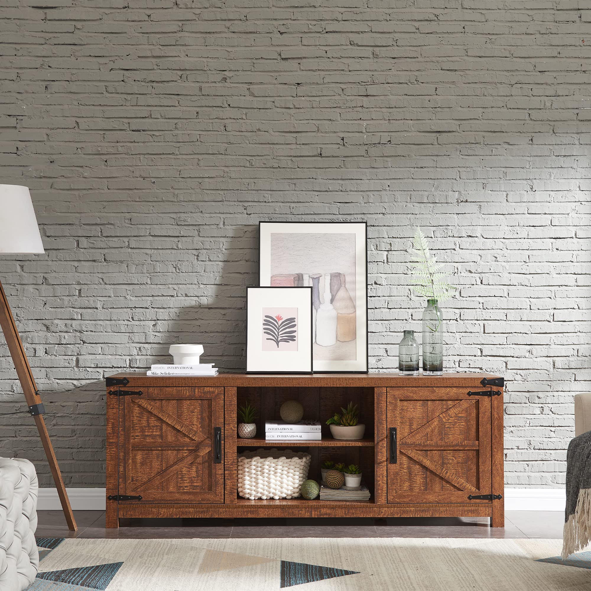 T4TREAM 75 Inch Farmhouse TV Stand - Rustic Wood Barn Door Media Console with Storage Cabinets, Easy Assembly Modern Entertainment Center for Living Room - Perfect for Home Theater & Family Movie Nights (Reclaimed Barnwood Finish)