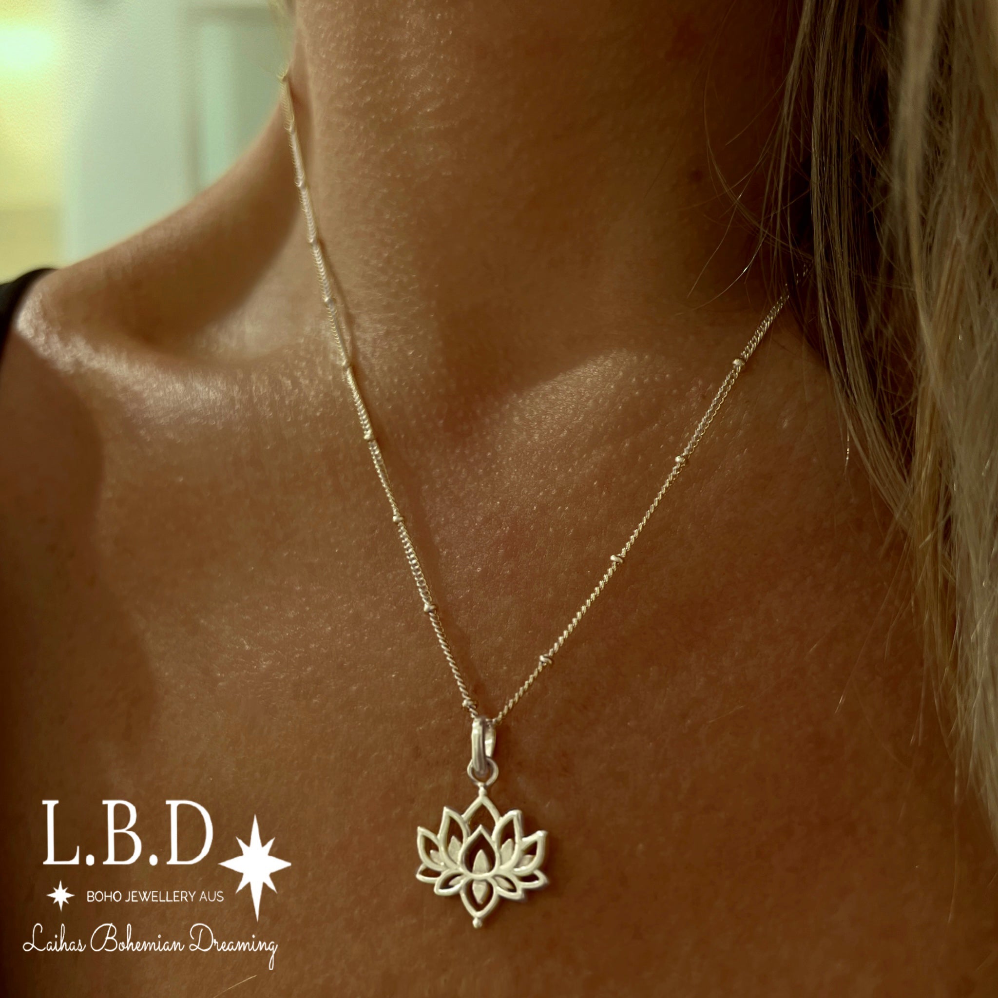 Boho Chic Lotus Flower Necklace for Women - Sterling Silver Pendant Jewelry - Perfect for Yoga, Meditation & Boho Fashion Accessories