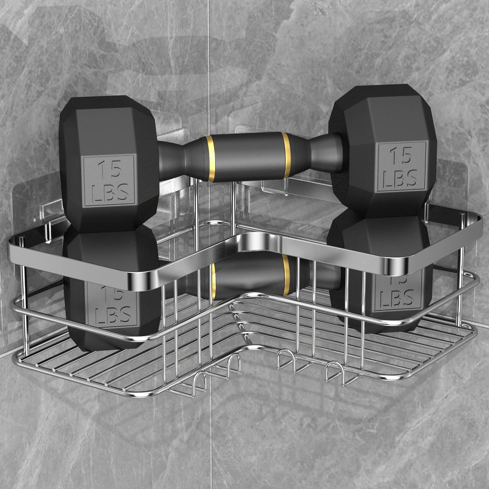 2-Pack No Drill Stainless Steel Shower Caddy Corner Shelf Organizer - Rustproof Bathroom & Kitchen Storage for Shampoo, Soap, Sponges - Perfect for Small Spaces & Rental Homes (Silver)