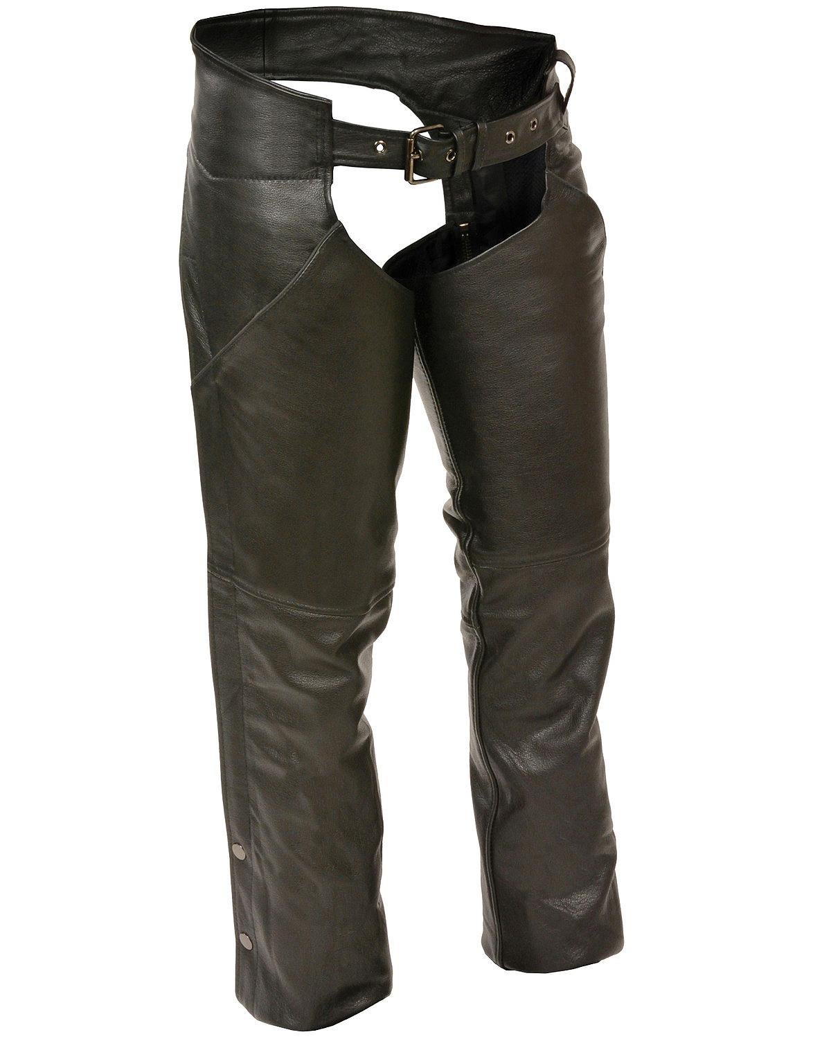 Women's Leather Motorcycle Chaps with Reflective Piping - Stylish & Protective Riding Gear for Harley Davidson & Cruiser Bikes - Perfect for Night Riding & Safety