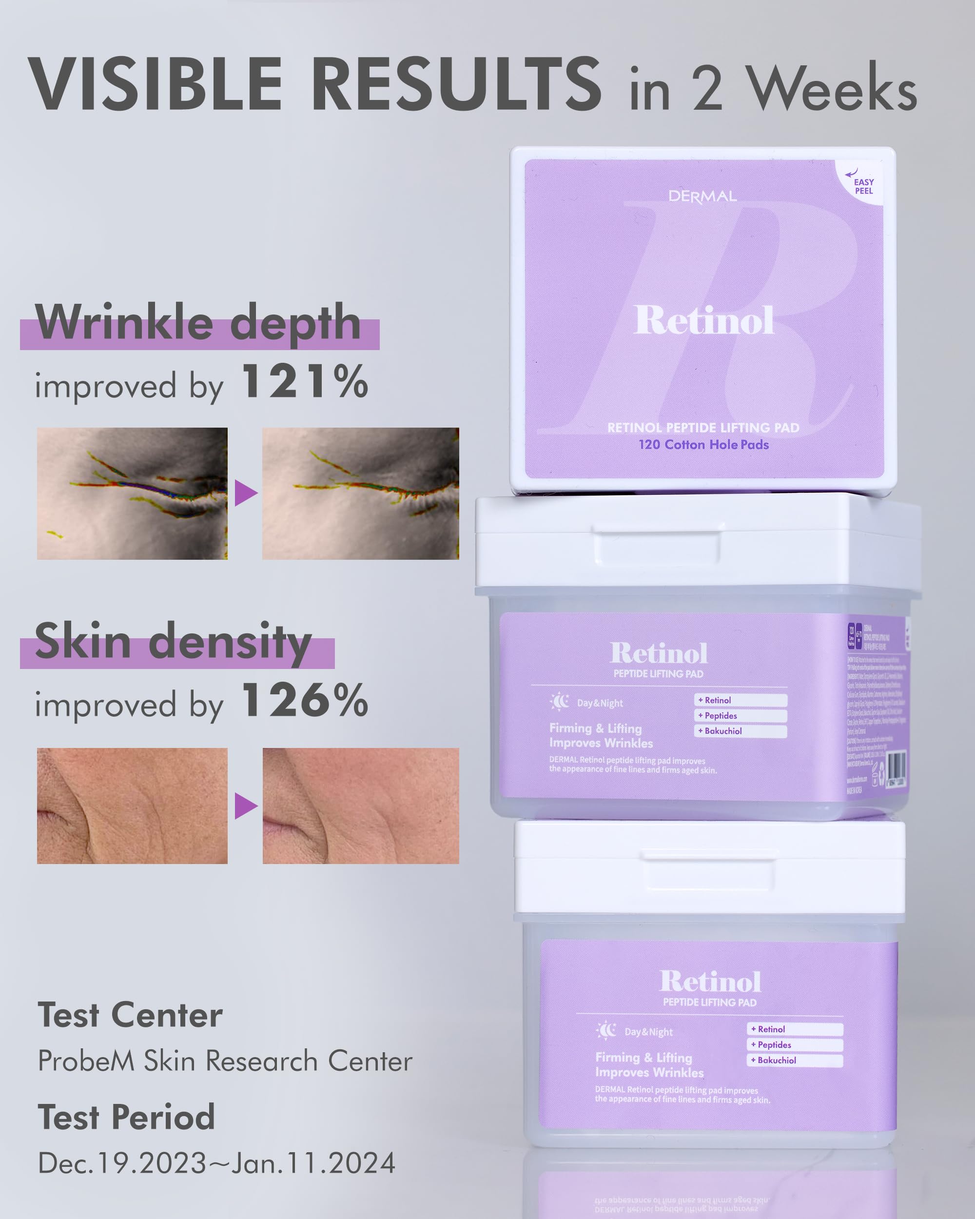 Dermal Retinol Peptide Lifting Pads & Vitamin C Toner Pads Set - Anti-Aging Skincare Travel Kit for Wrinkles & Brightening | Perfect for On-The-Go Glow & Overnight Repair