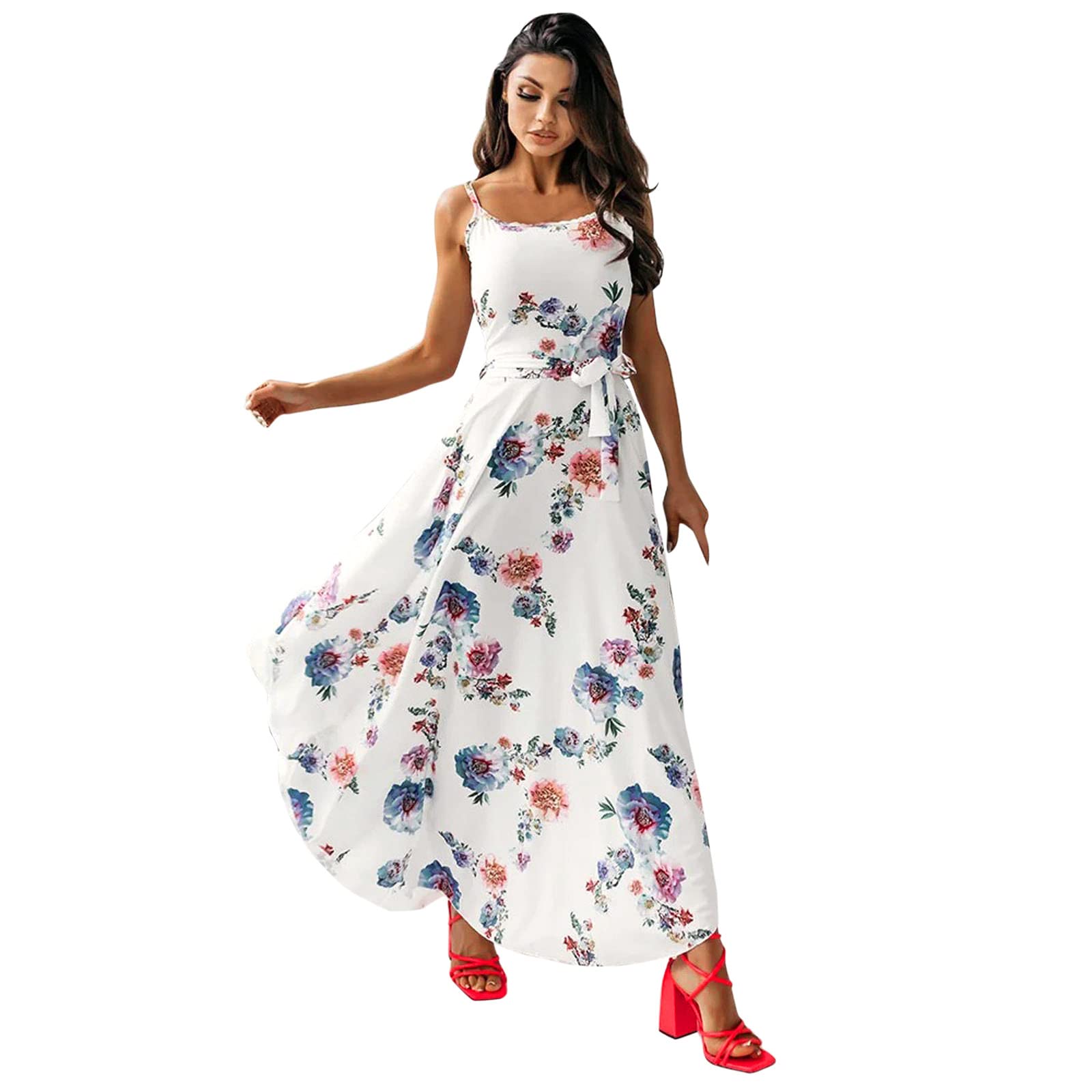 Long Asymmetrical Beach Dress for Women - Flowy Casual Holiday Print Summer Dress with Pockets | Perfect for Vacations, Poolside Lounging & Tropical Getaways