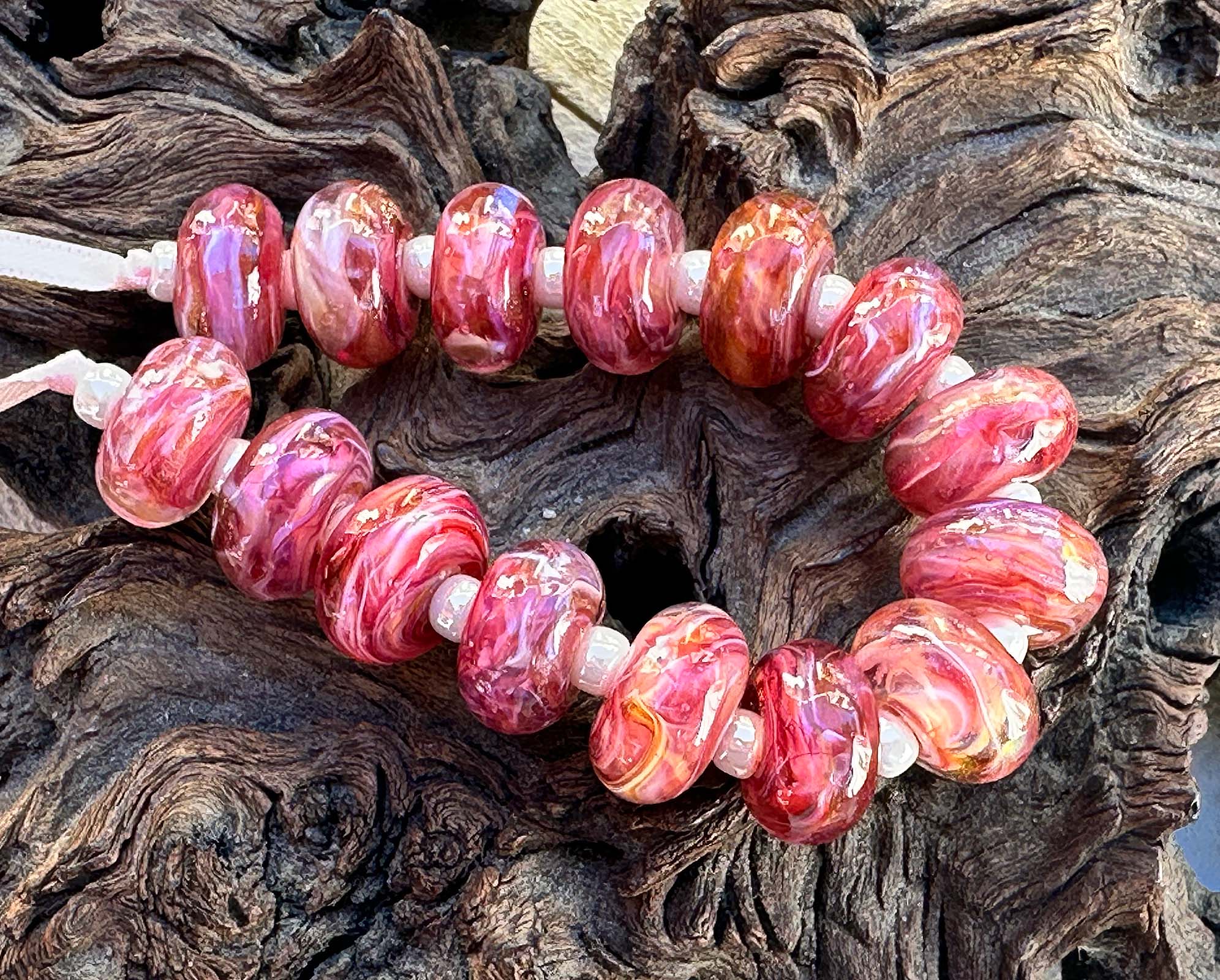 15pcs Sunset Pink Shimmer Lampwork Glass Beads for Jewelry Making - DIY Bracelets, Necklaces, Earrings - Perfect for Boho & Handmade Crafts