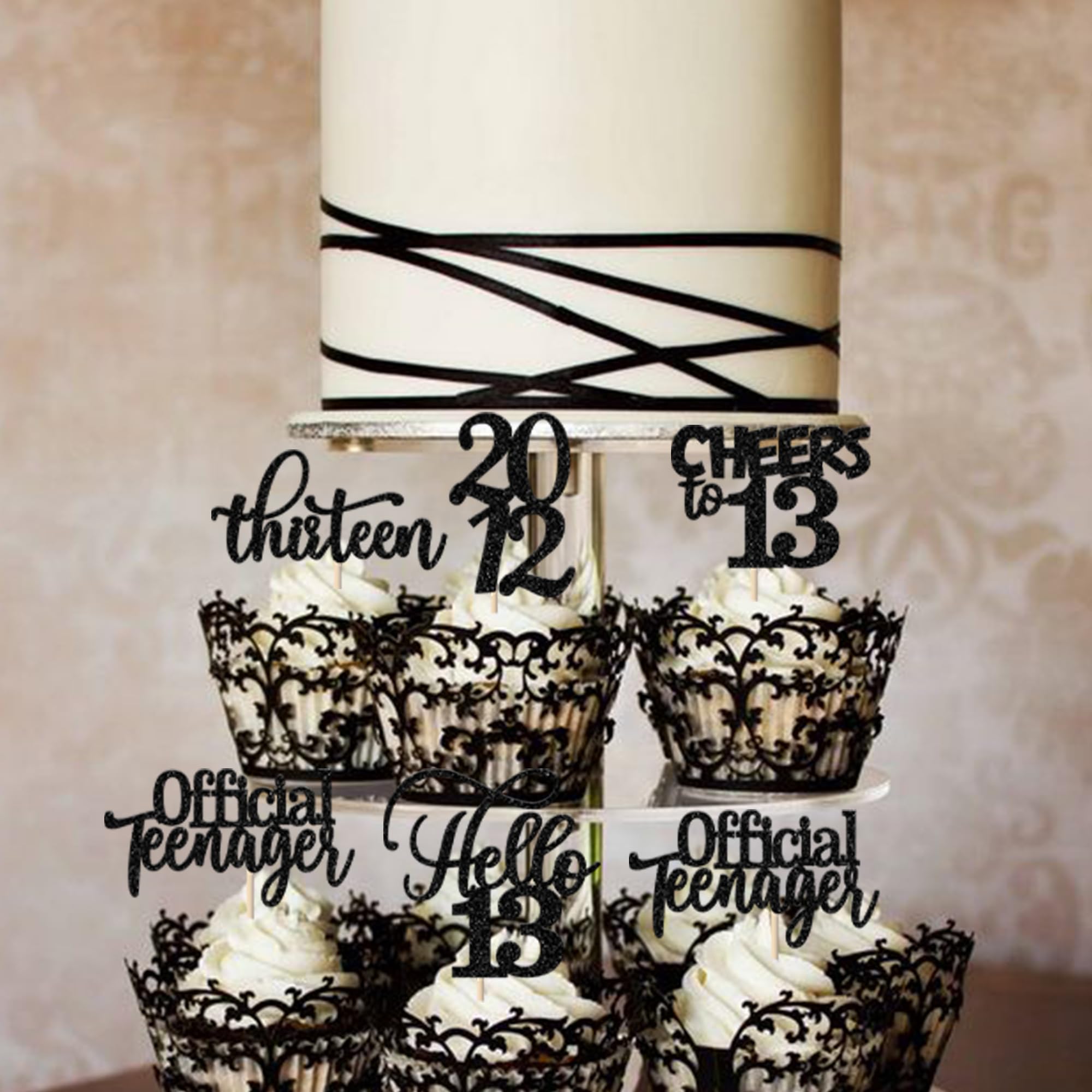 Rsstarxi 30 Pack 13th Birthday Cupcake Toppers - Thirteen Since 2012 Hello 13 Cupcake Picks for Teenagers - Cheers to 13 Years Old Cake Decorations - 13th Birthday Party Supplies (Black) - Perfect for Birthday Celebrations, Anniversaries & Teen Parties