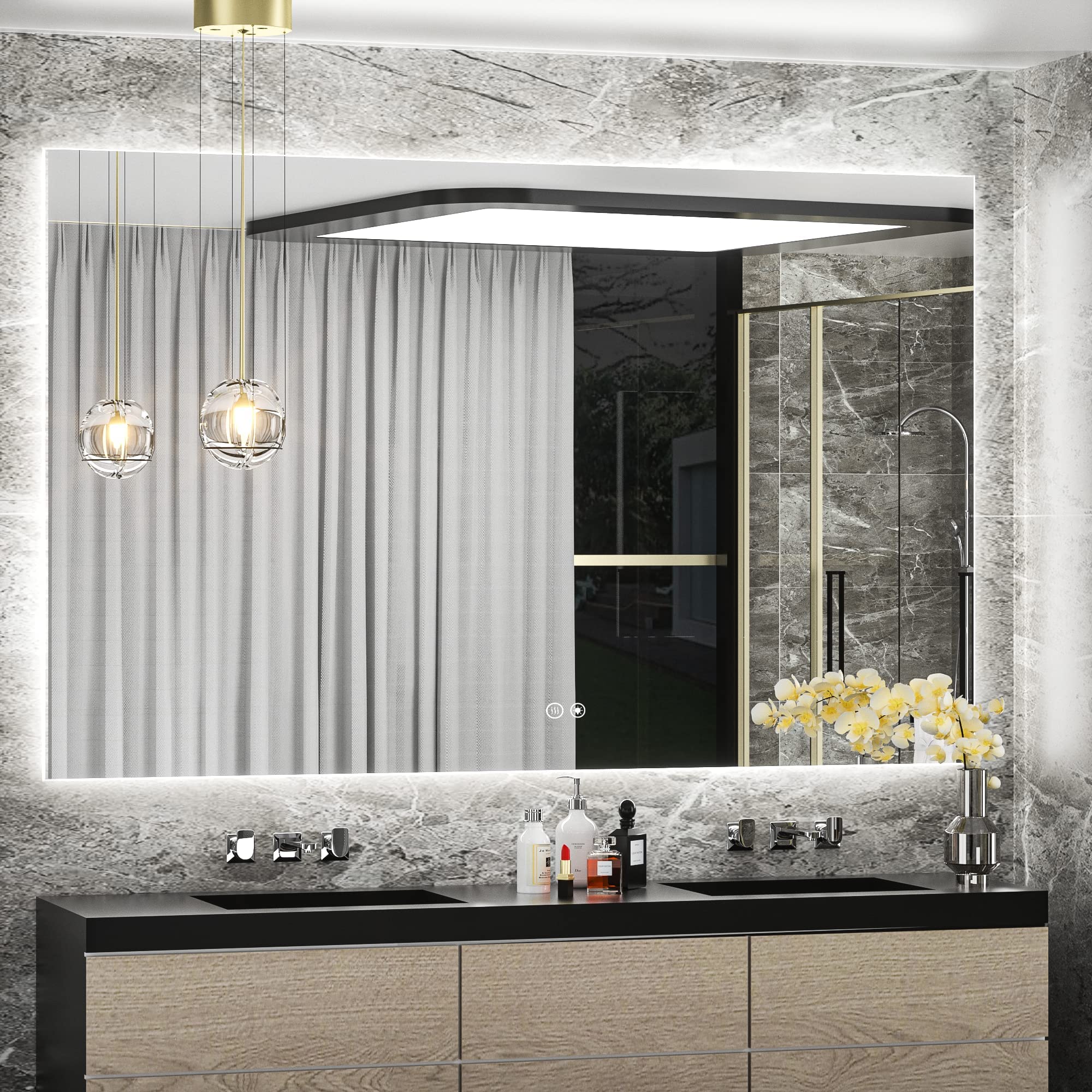 TokeShimi 48 x 30 Inch LED Backlit Bathroom Mirror with Anti-Fog Technology - Large Wall Mounted Vanity Mirror with Lights for Makeup & Shaving - Perfect for Modern Bathrooms & Dressing Rooms
