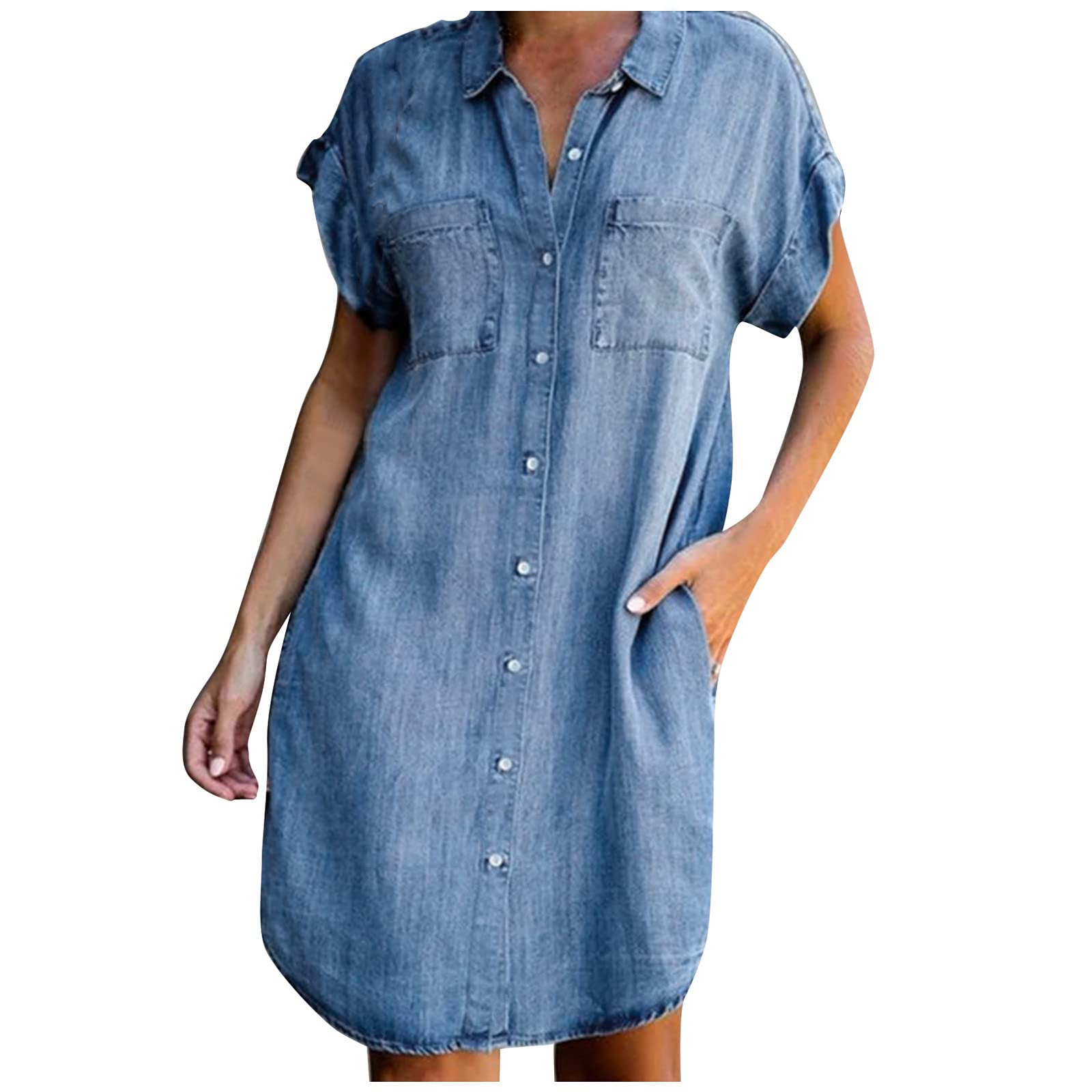 2021 Women's Slim Sleeve Denim Midi Dress - Summer Casual Mini Shirt Dress for Women | Perfect for Beach Outings, Date Nights & Weekend Brunch