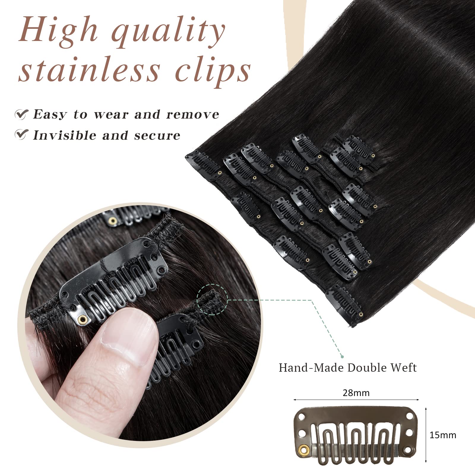 SEGO Clip In Hair Extensions 14/16/18/20/22 Inch - 7PCS 120g Real Human Hair Seamless Balayage Double Weft for Women - Natural Straight Hair Extensions for Daily Styling, Parties & Special Occasions