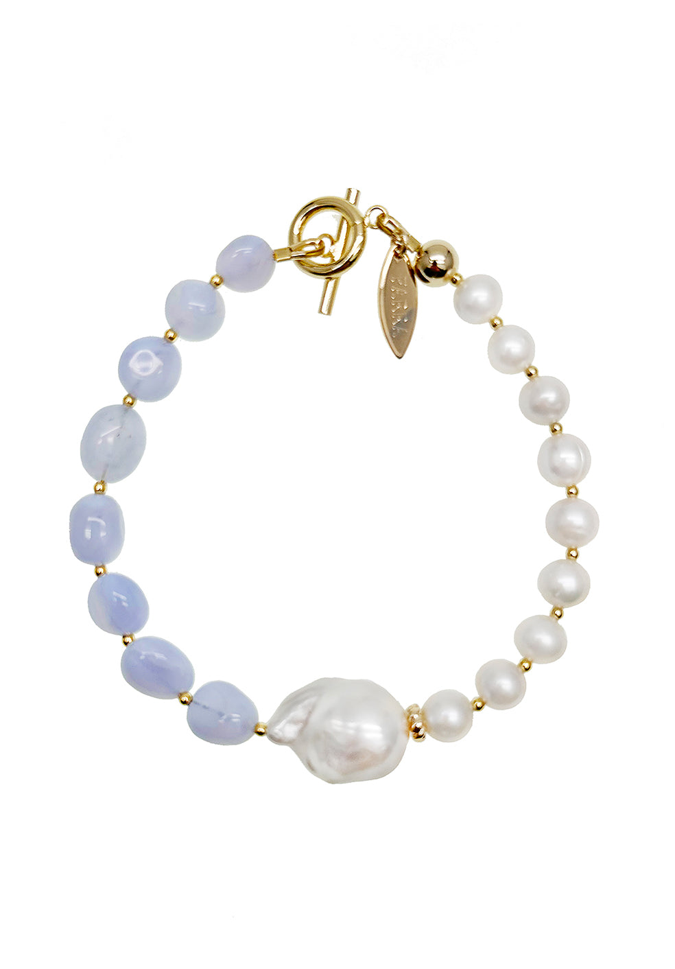 Baroque Pearl & Blue Lace Agate Beaded Bracelet JB009 | Elegant Handmade Jewelry for Women | Perfect for Weddings, Parties & Special Occasions