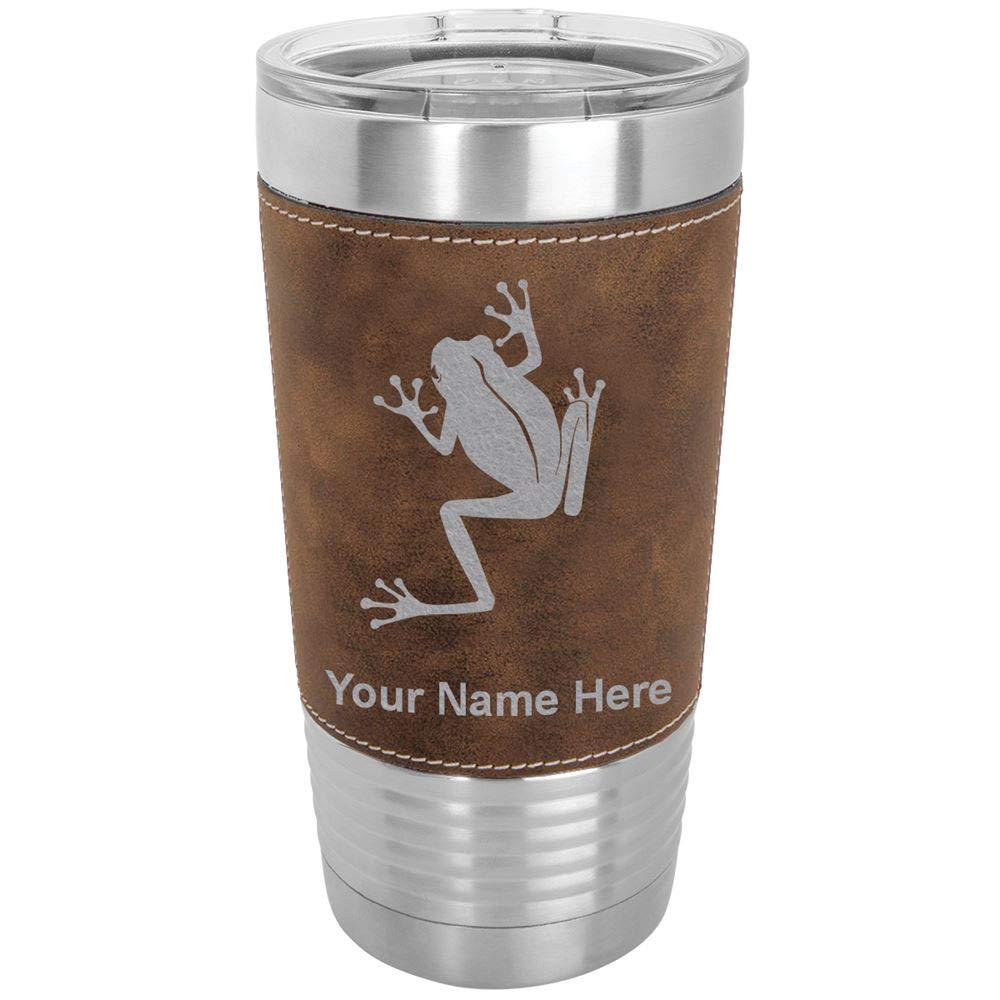 LaserGram 20oz Vacuum Insulated Stainless Steel Tumbler Mug with Personalized Engraving - Tree Frog Design, Faux Leather & Rustic Finish - Perfect for Coffee, Tea & Cold Drinks at Home, Office or Outdoor Adventures