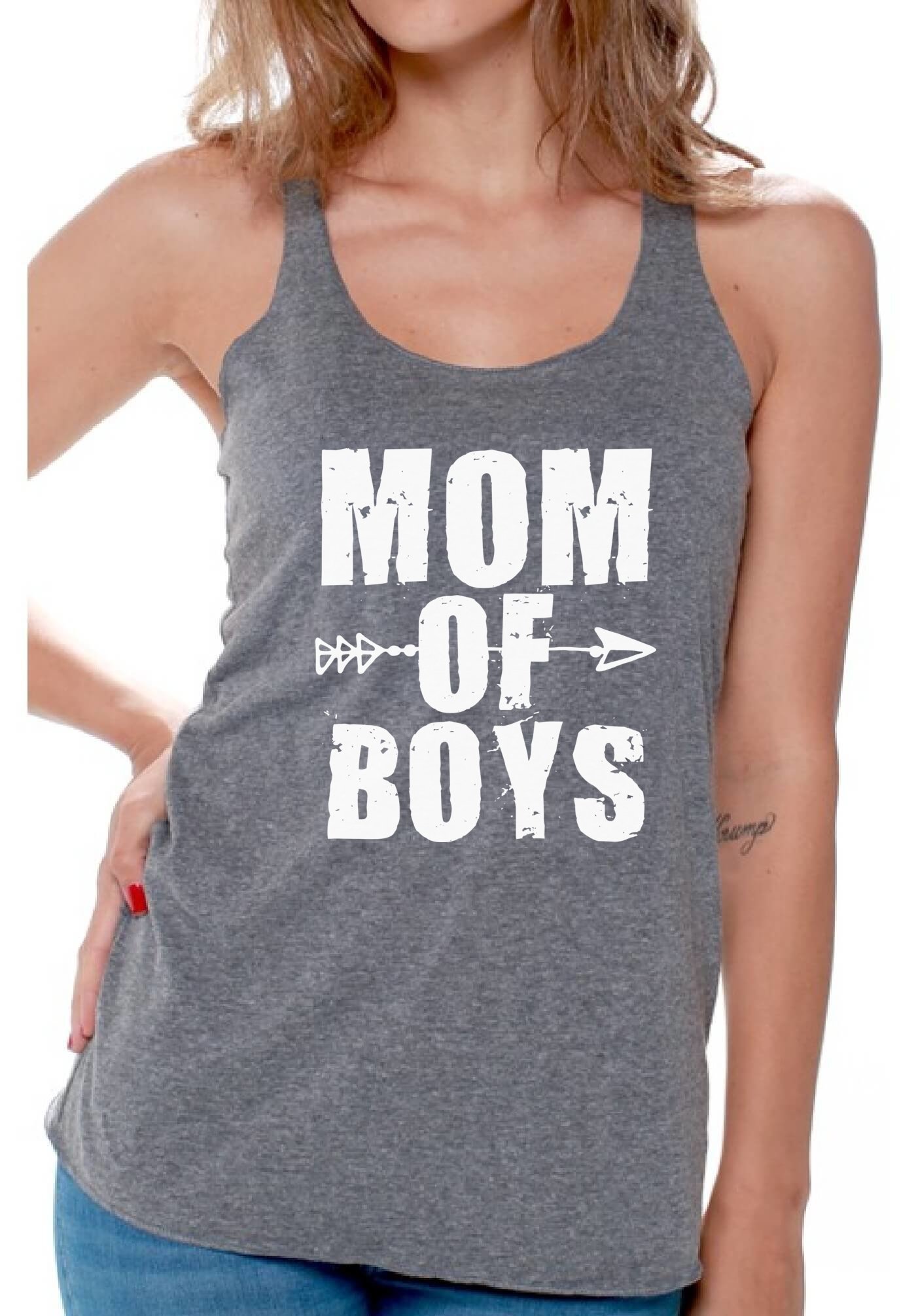 Funny Mom of Boys Racerback Tank Top - Comfortable Women's Graphic Muscle Tee for Mother's Day, Workout & Casual Wear