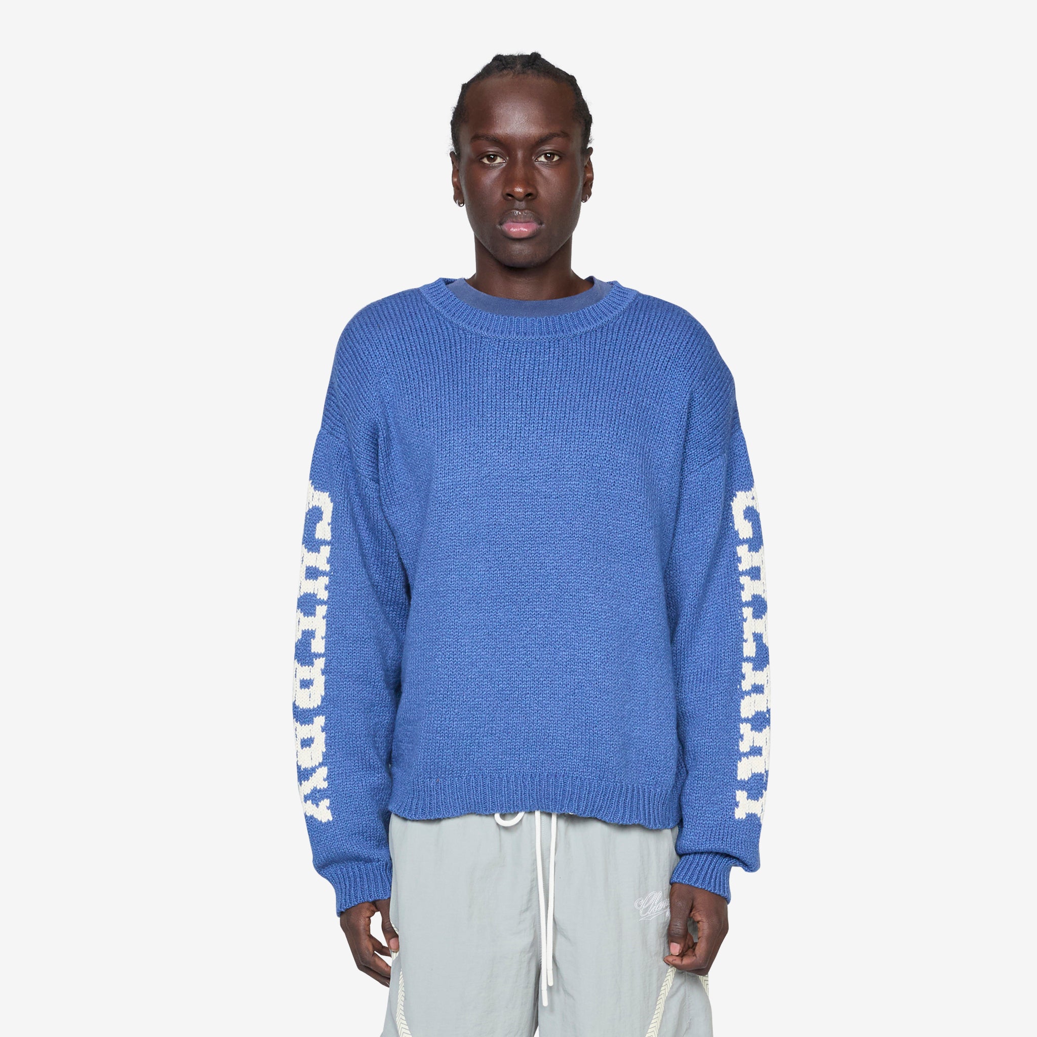 Premium Cotton Knit Crewneck Sweater for Men & Women - Soft Steel Blue Pullover - Perfect for Casual Wear, Office & Fall Layering