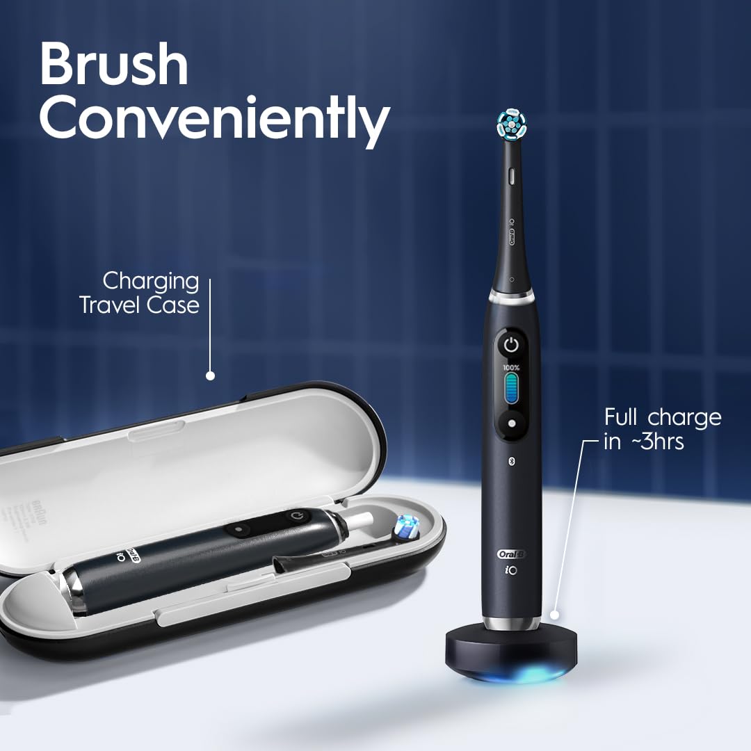 Oral-B iO Series 9 Electric Toothbrush with 4 Brush Heads, Aqua Alabaster - Smart Pressure Sensor & AI Cleaning for Professional Dental Care at Home