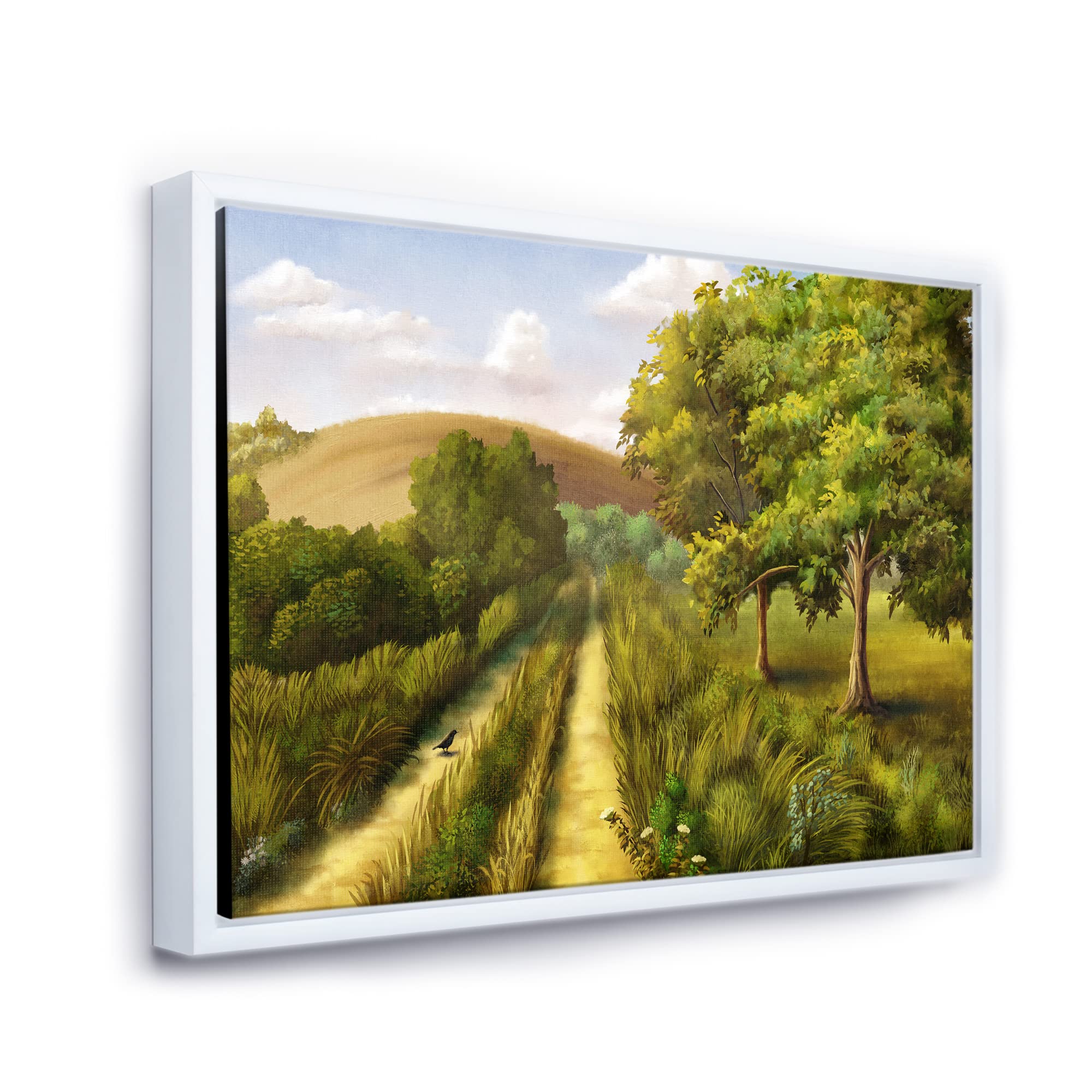 Vibrant Country Road Summer Landscape - Traditional Framed Canvas Wall Art Print for Living Room, Bedroom & Office Decor