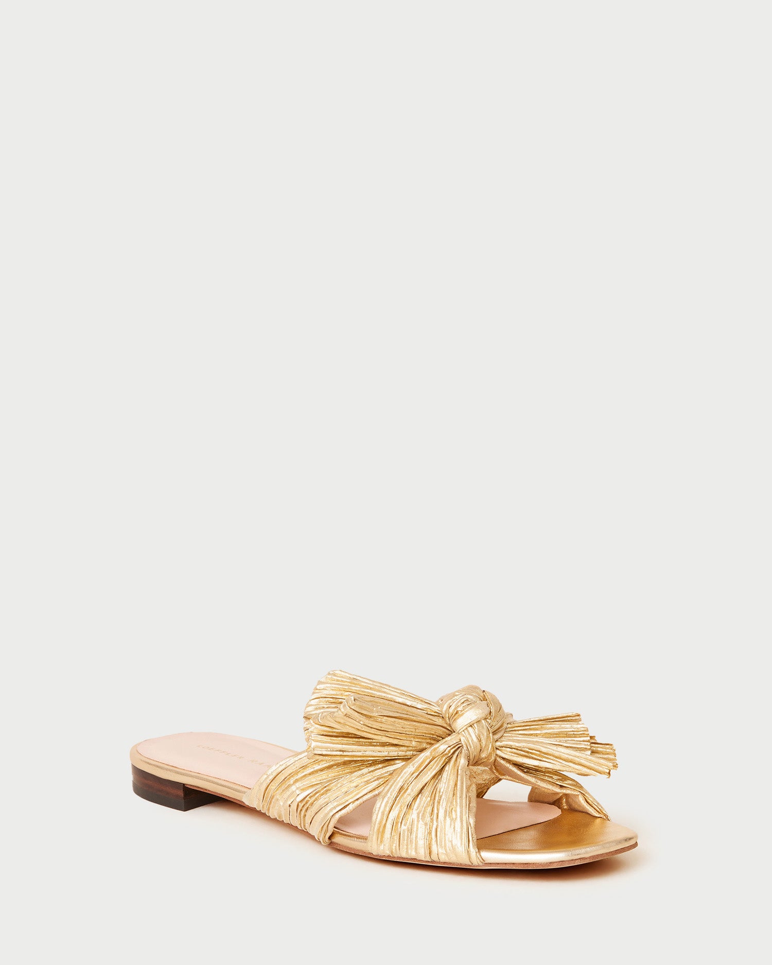 Daphne Gold Pleated Bow Slide Sandals - Elegant Women's Dress Shoes for Weddings, Parties & Special Occasions