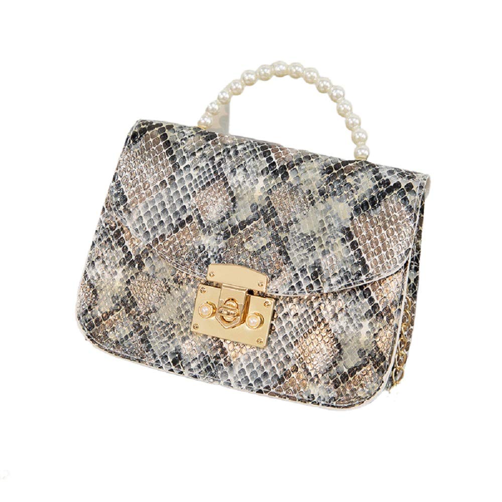 VARWANEO Women's Snakeskin Print Crossbody Bag - Fashionable Shiny Pearl Accent PU Leather Shoulder Purse for Work, Party & Evening Out