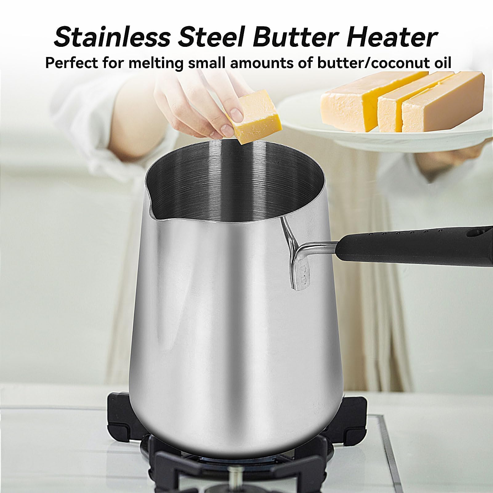 Stainless Steel Turkish Coffee Warmer Pot with Spout - 900ml Milk Butter & Chocolate Melting Jug - Perfect for Turkish Coffee, Hot Chocolate & Butter Melting at Home or Cafe