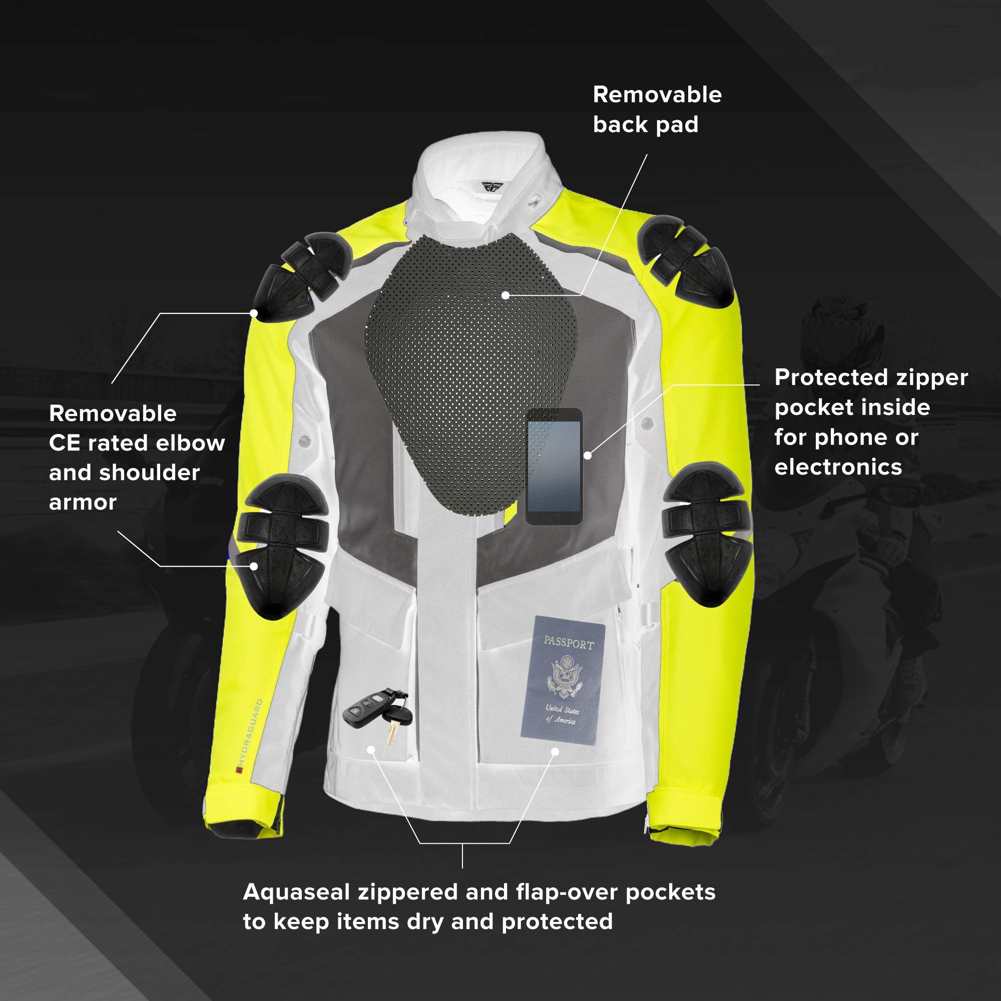 Fly Racing Launch Jacket - Men's Motorcycle Riding Jacket with CE Armor, Waterproof & Breathable for Street & Off-Road Biking - Perfect for Commuting, Touring & Adventure Riding