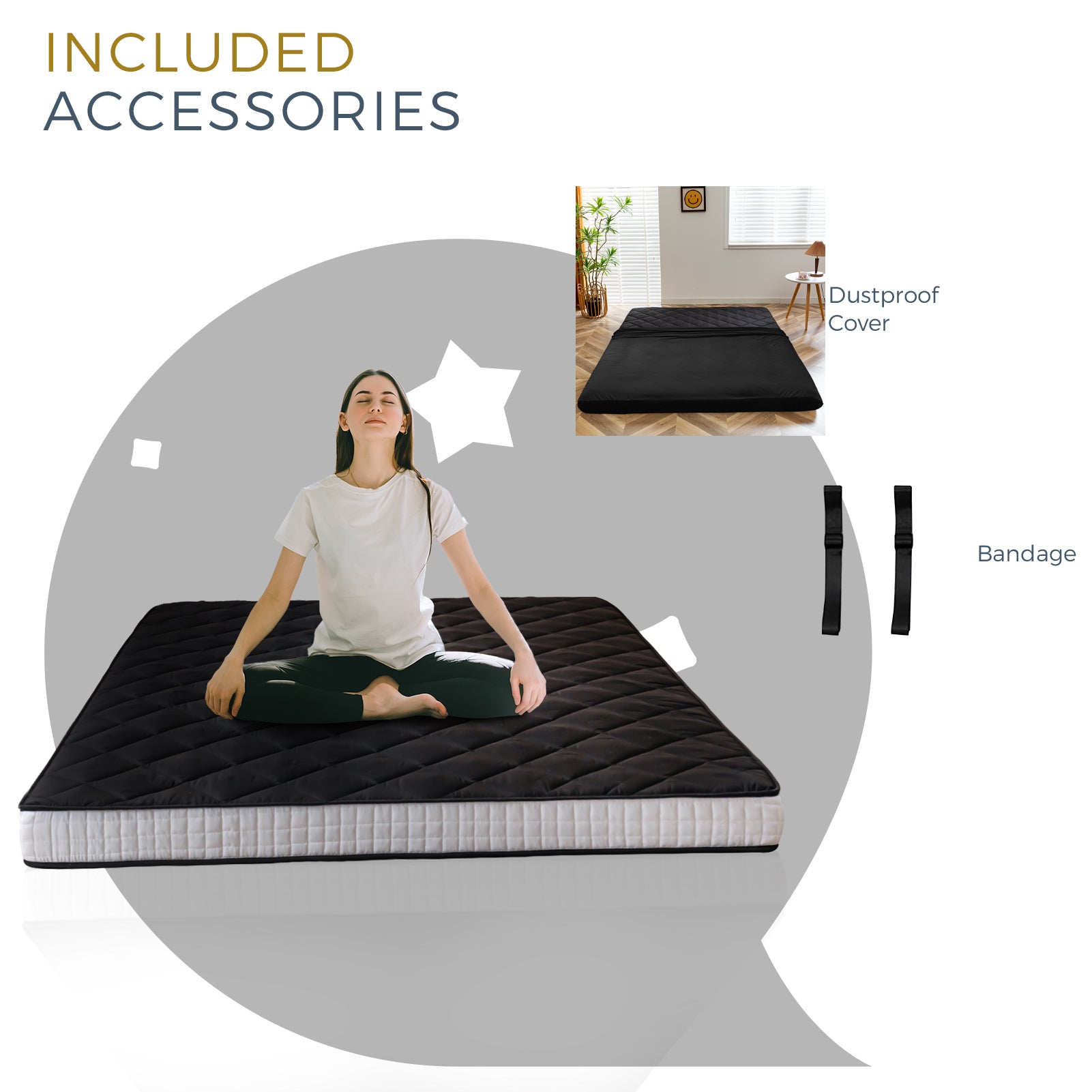 MAXYOYO 6-Inch Extra Thick Floor Futon Mattress - Diamond Quilting Design, Black - Perfect for Guest Beds, Dorm Rooms, Camping & Small Spaces