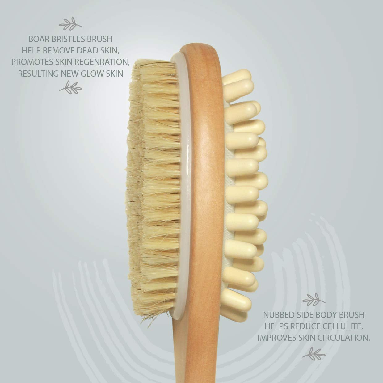 RED SQUARE 2-in-1 Dry Skin Body Brush with 11 Inch Removable Wooden Handle - Exfoliate & Massage for Smooth Skin - Perfect for Shower, Spa & Dry Brushing Therapy