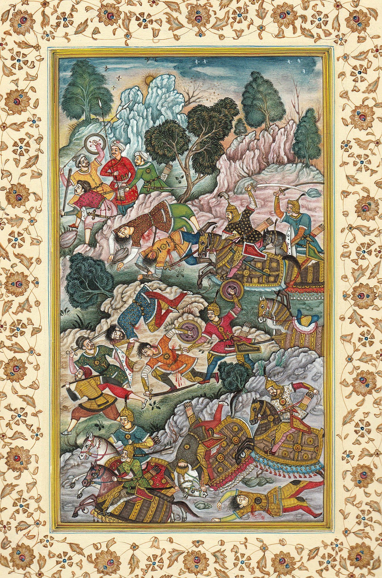 Battle Scene from The Akbarnama - Authentic Indian Watercolor Painting on Paper by Artist Navrang - Perfect for Home Decor, Office Art & Cultural Gift Ideas