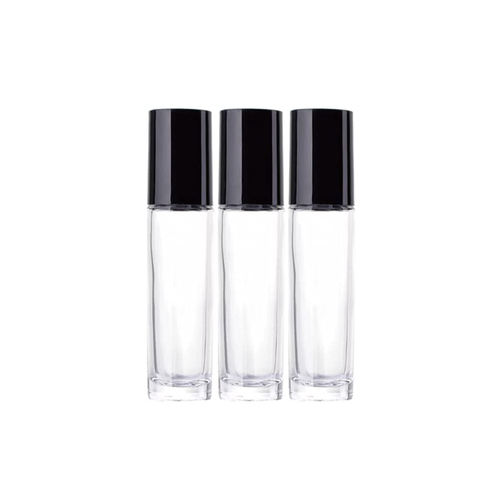 PHARCOS 10ml Glass Roll On Bottles with Black Cap - Essential Oil Bottles, Perfume Roller Bottles, Aromatherapy Bottles | Refillable, Leakproof & Eco-Friendly for DIY Beauty, Travel & Gifts (Pack of 3)