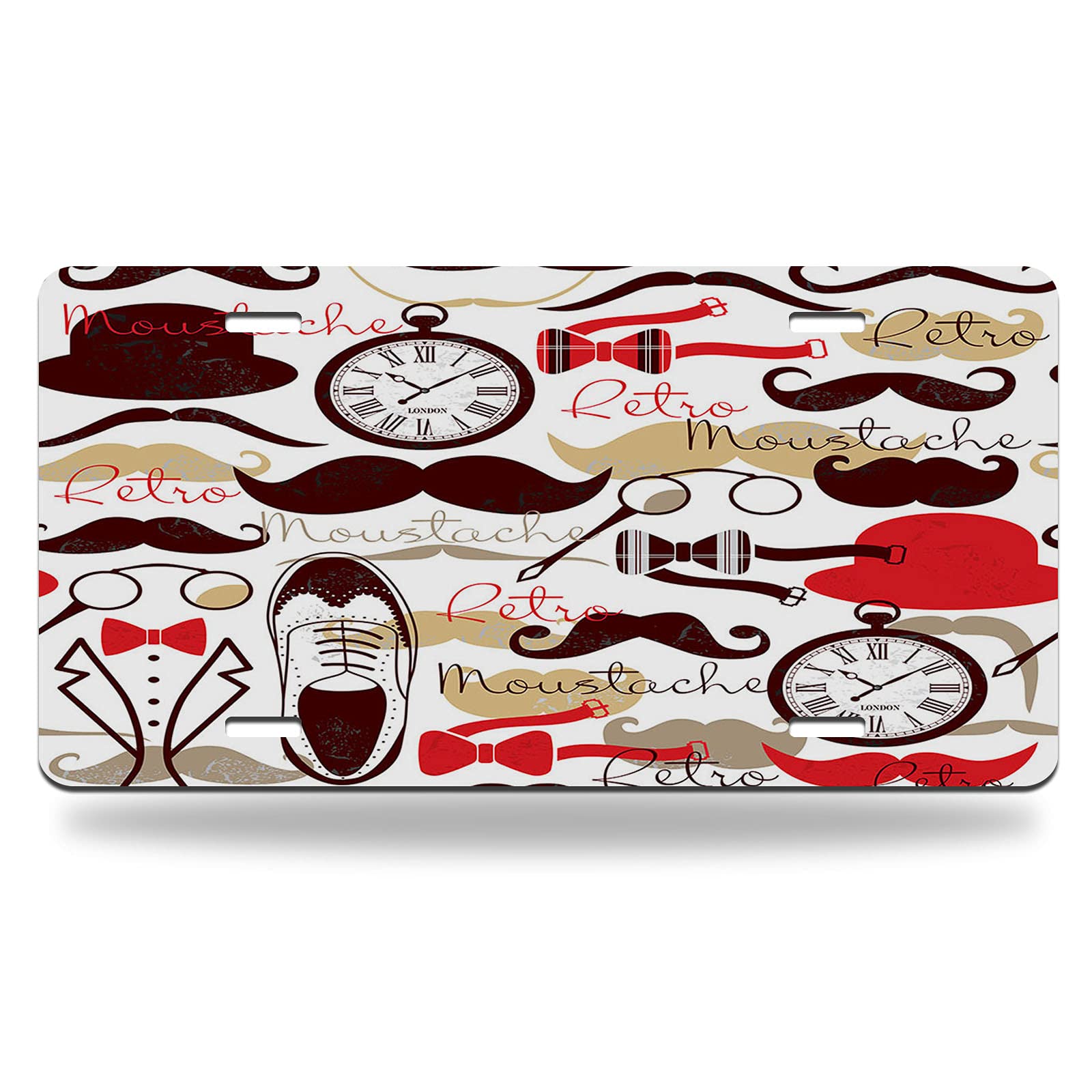 Vintage Retro Car License Plate - 12x6 Inch Metal Vanity Tag with Dapper Gentleman Design (Beard, Tie, Glasses) - Unique Auto Accessory for Men & Women - Perfect for Classic Cars, Man Cave Decor, or Gift Idea