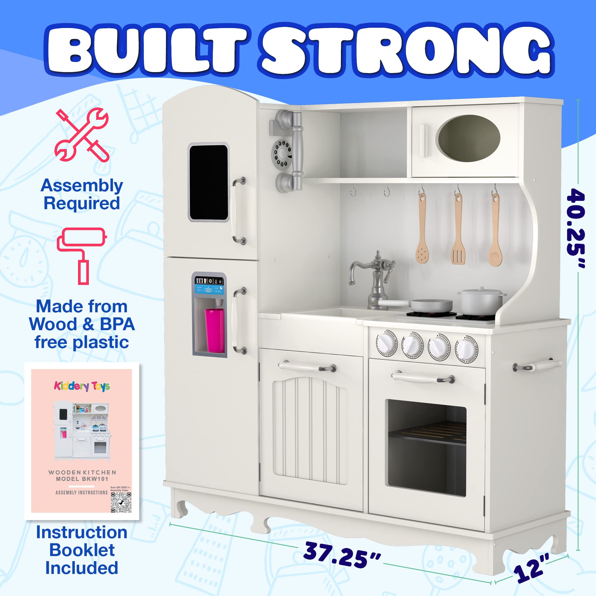 **Kiddery Toys Wooden Play Kitchen Set for Toddlers & Kids Ages 3-8 – Pretend Play Toy with Sink, Oven, Stove, Microwave & 9 Accessories – Durable Wooden Kitchen Toy for Imaginative Play, Birthday Gifts & Preschool Learning**
