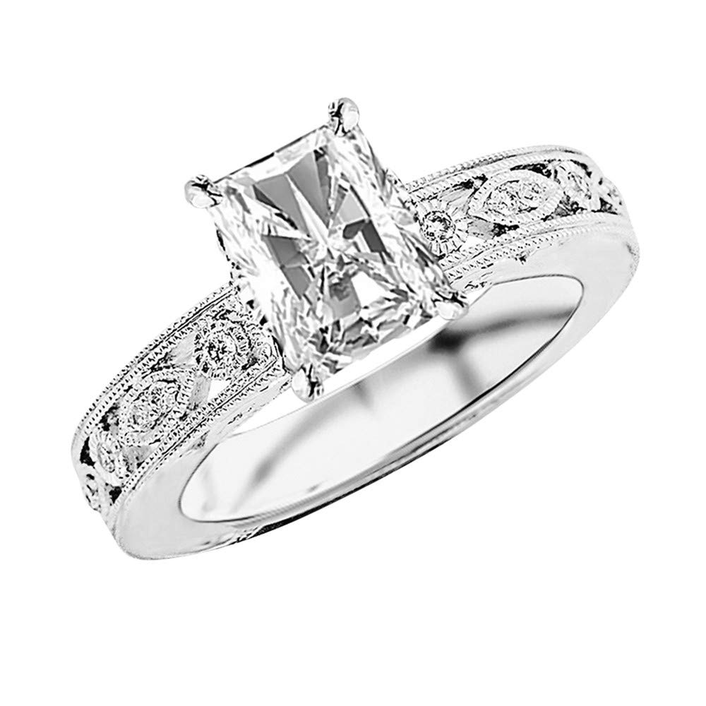 1.75 Ctw 14K White Gold Vintage Bezel Set GIA Certified Diamond Engagement Ring - Milgrain Detailing, Radiant Cut (1.5 Ct H SI1 Center Stone) | Perfect for Proposals, Anniversaries & Special Occasions
