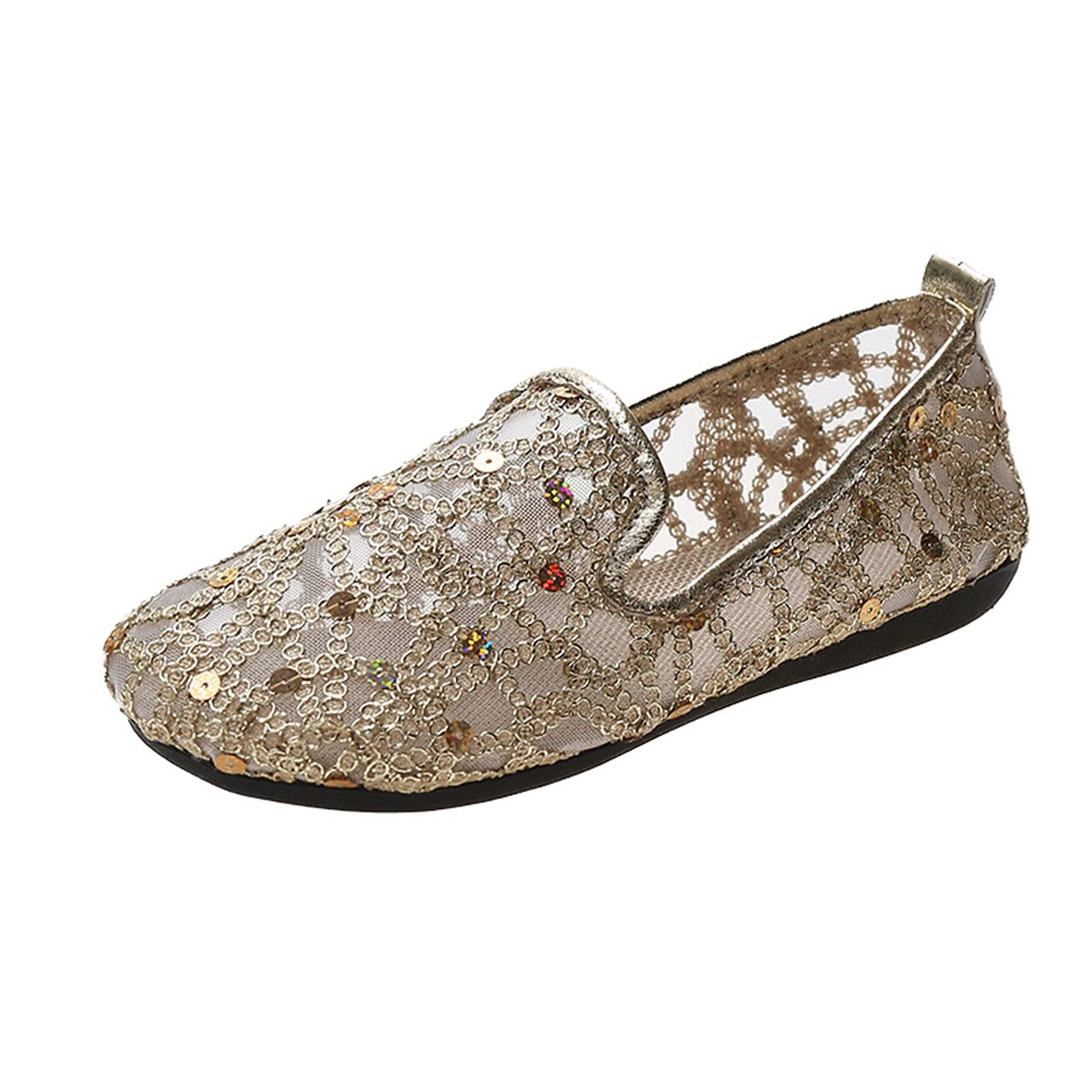 Women's Lightweight Breathable Flat Shoes - Soft-Soled Casual & Golf Shoes for Ladies (Gold, Size 8) | Perfect for Walking, Work & Everyday Comfort