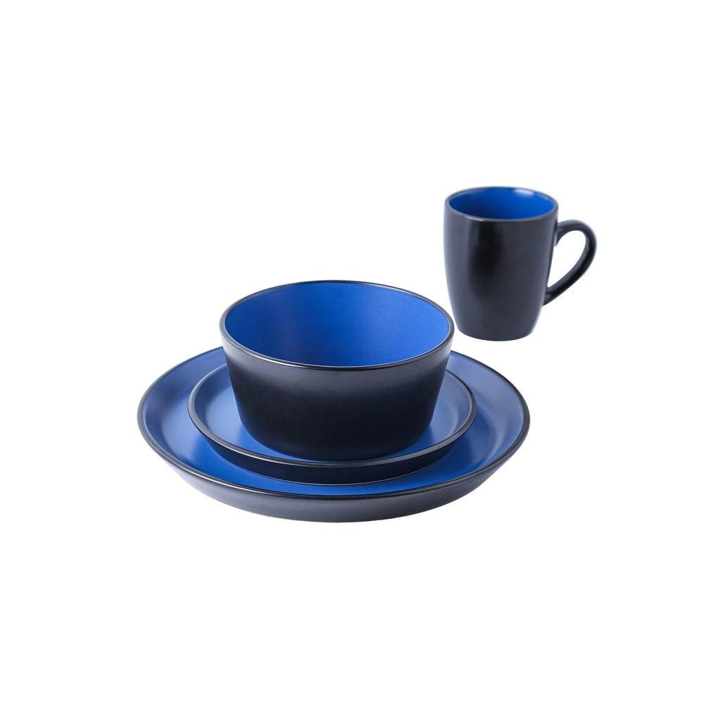 32-Piece Round Blue & Black Stoneware Dinnerware Set - Premium Heavy-Duty Material, 100% Dishwasher & Microwave Safe, Artfully Designed Plates, Bowls & Cups | Perfect for Everyday Dining, Dinner Parties & Restaurant Use