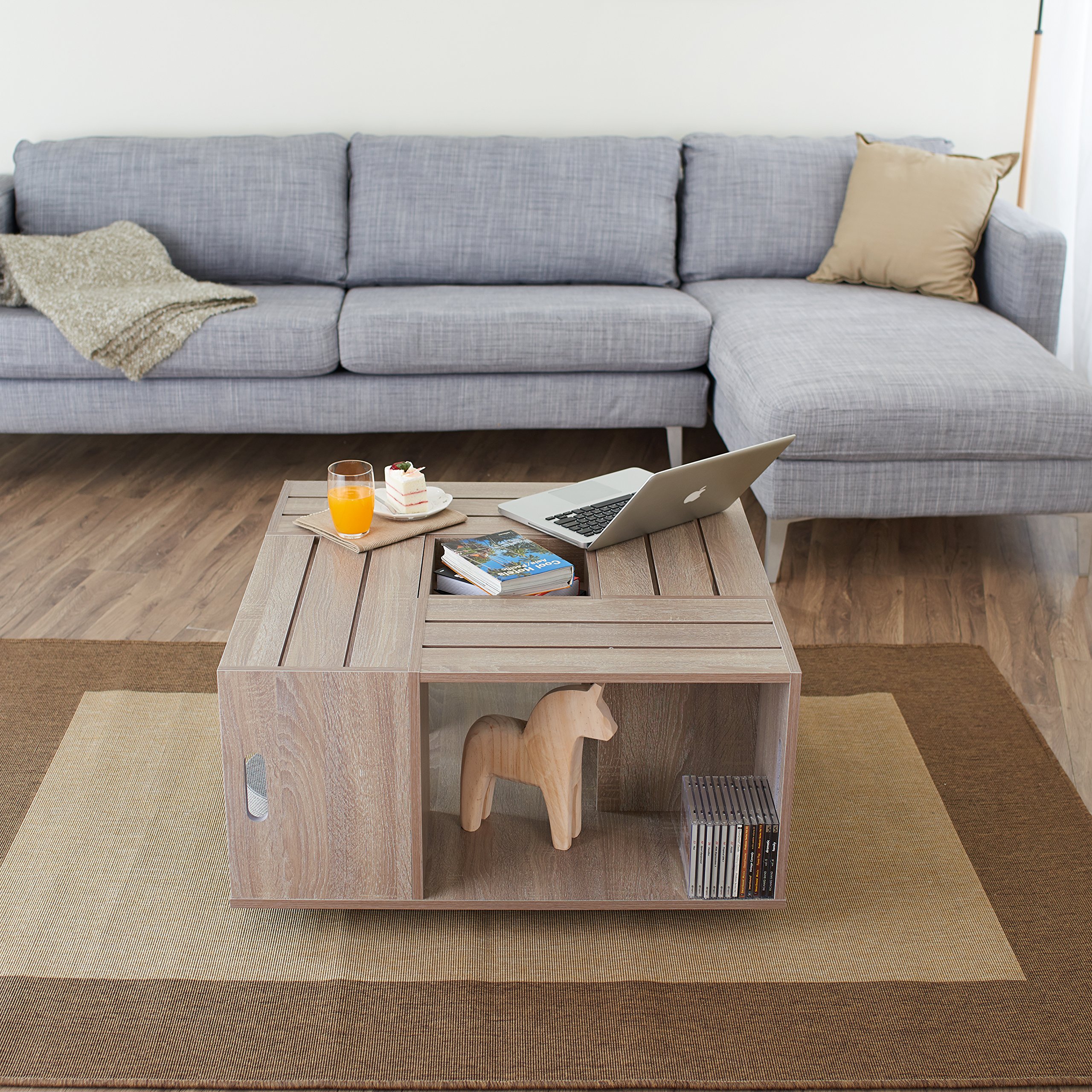 Furniture of America Trenton Crate Coffee Table - Rustic Weathered Wood Finish - Perfect for Living Room, Farmhouse & Industrial Style Decor