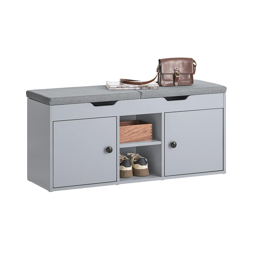 Haotian Storage Bench with Adjustable Shelf & Removable Cushion - Modern Shoe Cabinet for Bedroom, Entryway & Hallway | Grey Ottoman Bench for Organizing Shoes & Home Decor (FSR96-DG)