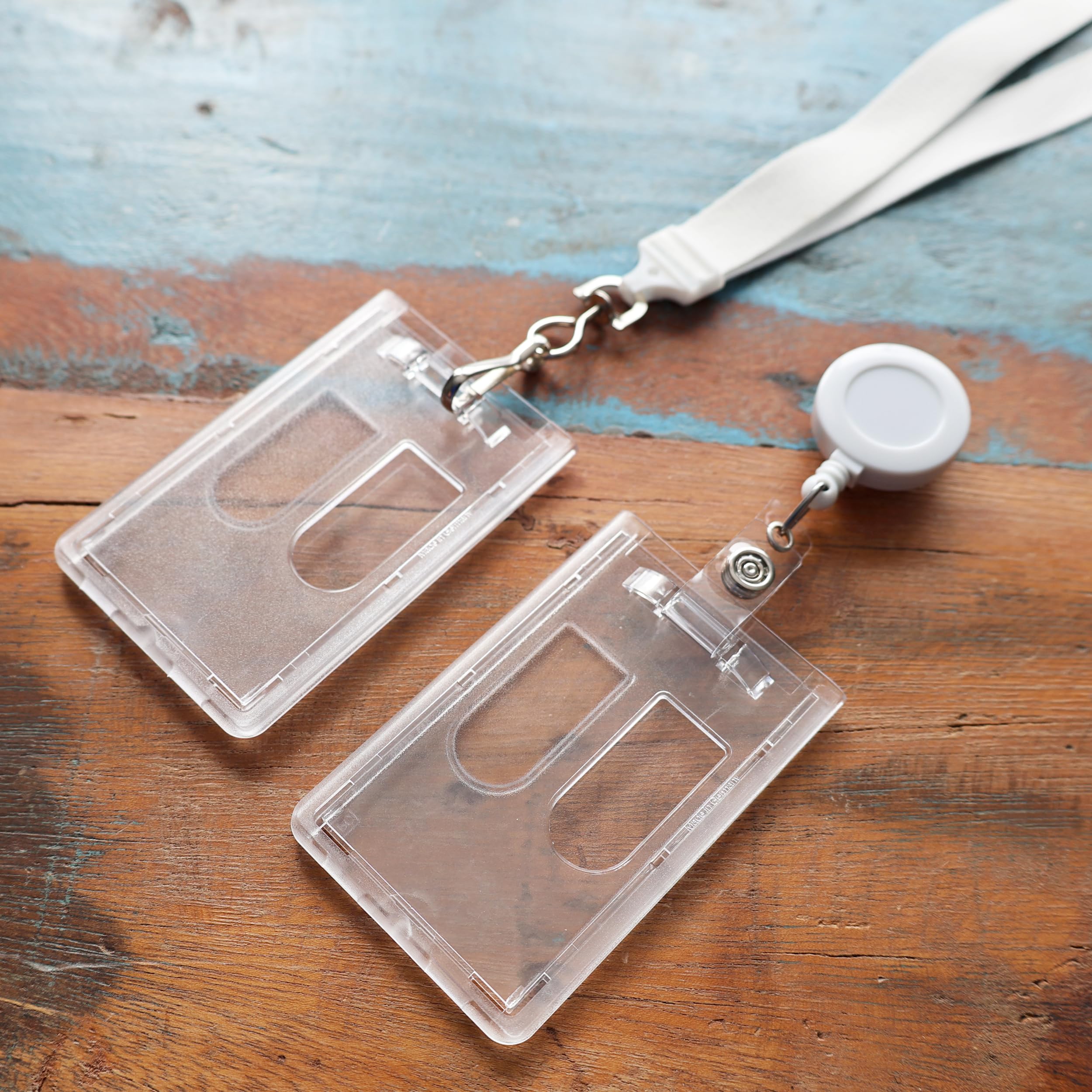 50 Pack Heavy Duty Dual Sided Vertical Badge Holders - Polycarbonate Clear Plastic Card Protector Case with Top Load Sleeve - Holds 2 ID Cards Securely - Ideal for Offices, Schools, Hospitals, Conventions & Corporate Events