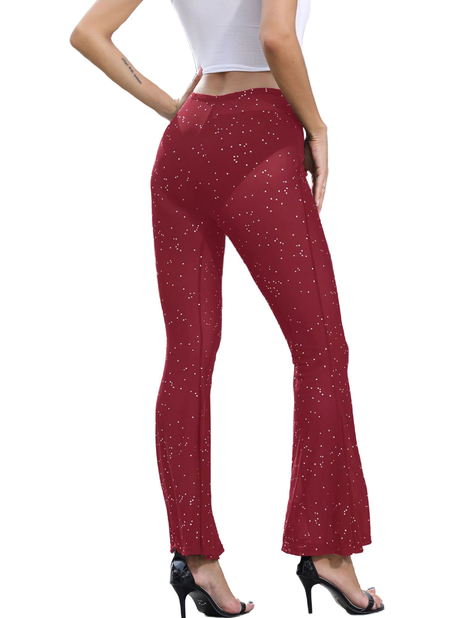 Sexy Dance Women Trousers Elastic Waist Solid Color Flared Pants High Stretch Bell Bottoms for Yoga, Party, Festival & Holiday Wear