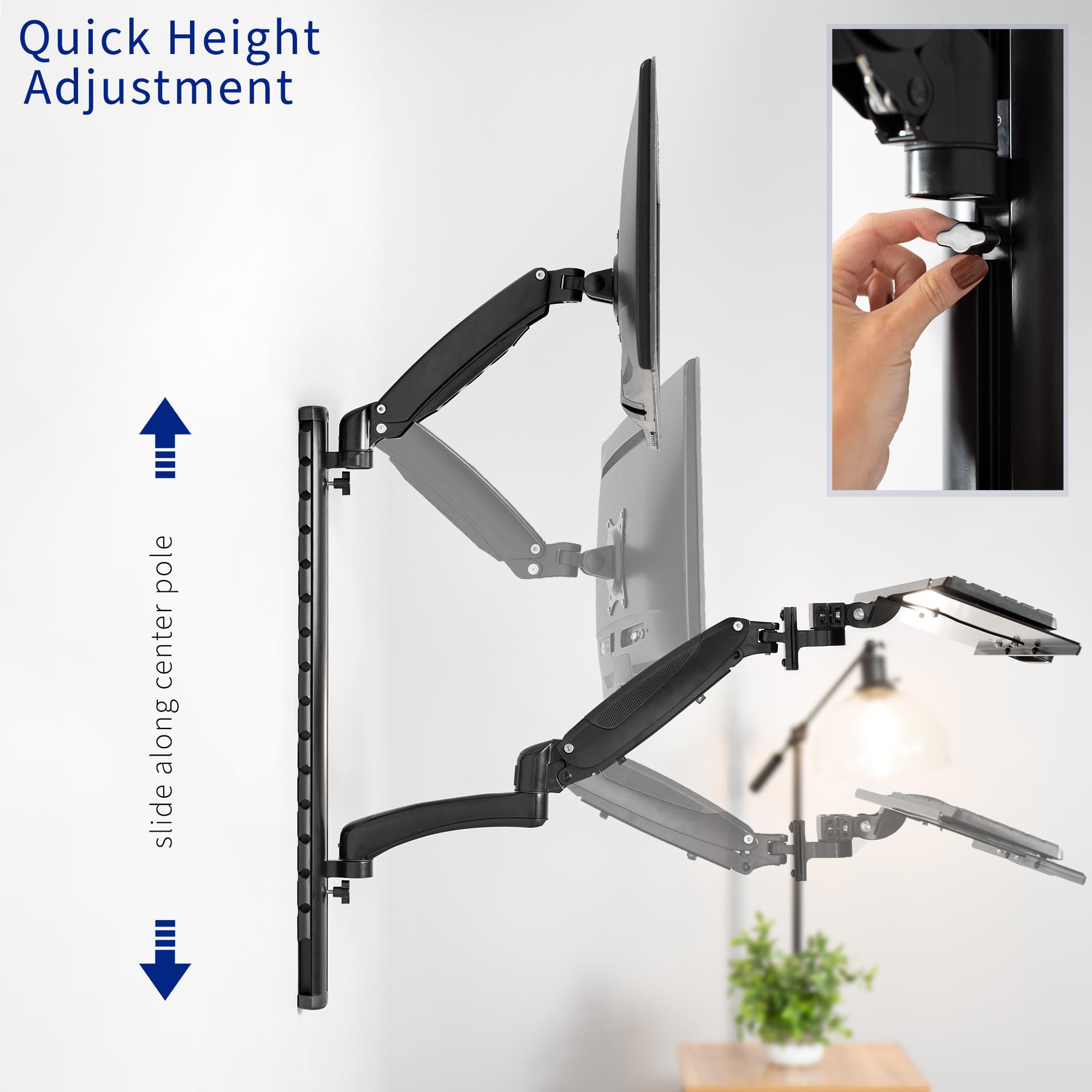VIVO Black Sit-Stand Wall Mount Adjustable Monitor and Keyboard Workstation for 13-27 inch Screens | Ergonomic Home Office Desk Solution for Standing & Sitting Work | Perfect for Small Spaces & Dual Monitor Setups