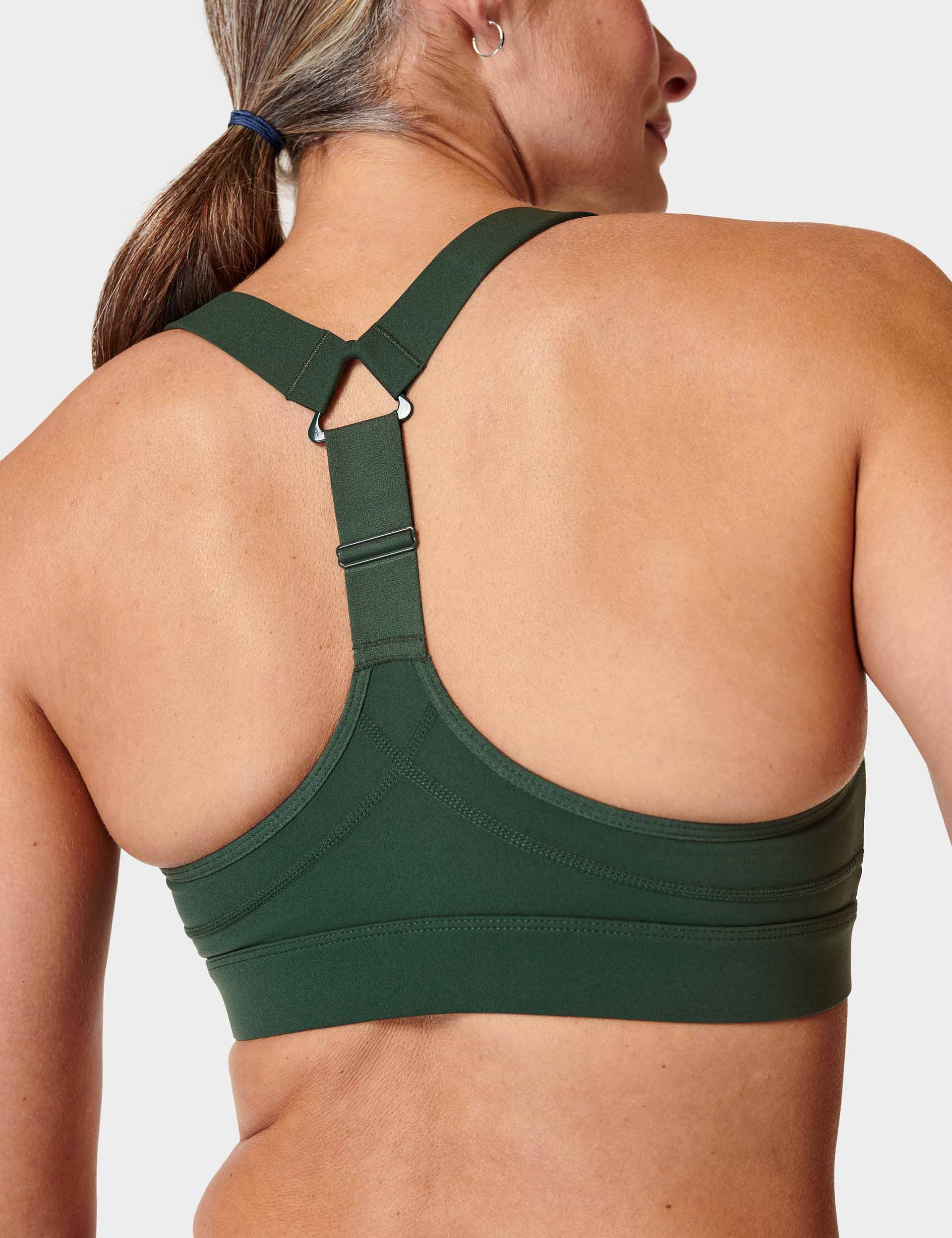 Power Medium Support Sports Bra for Women - Trek Green - High Impact Workout, Running, Yoga & Gym Fitness