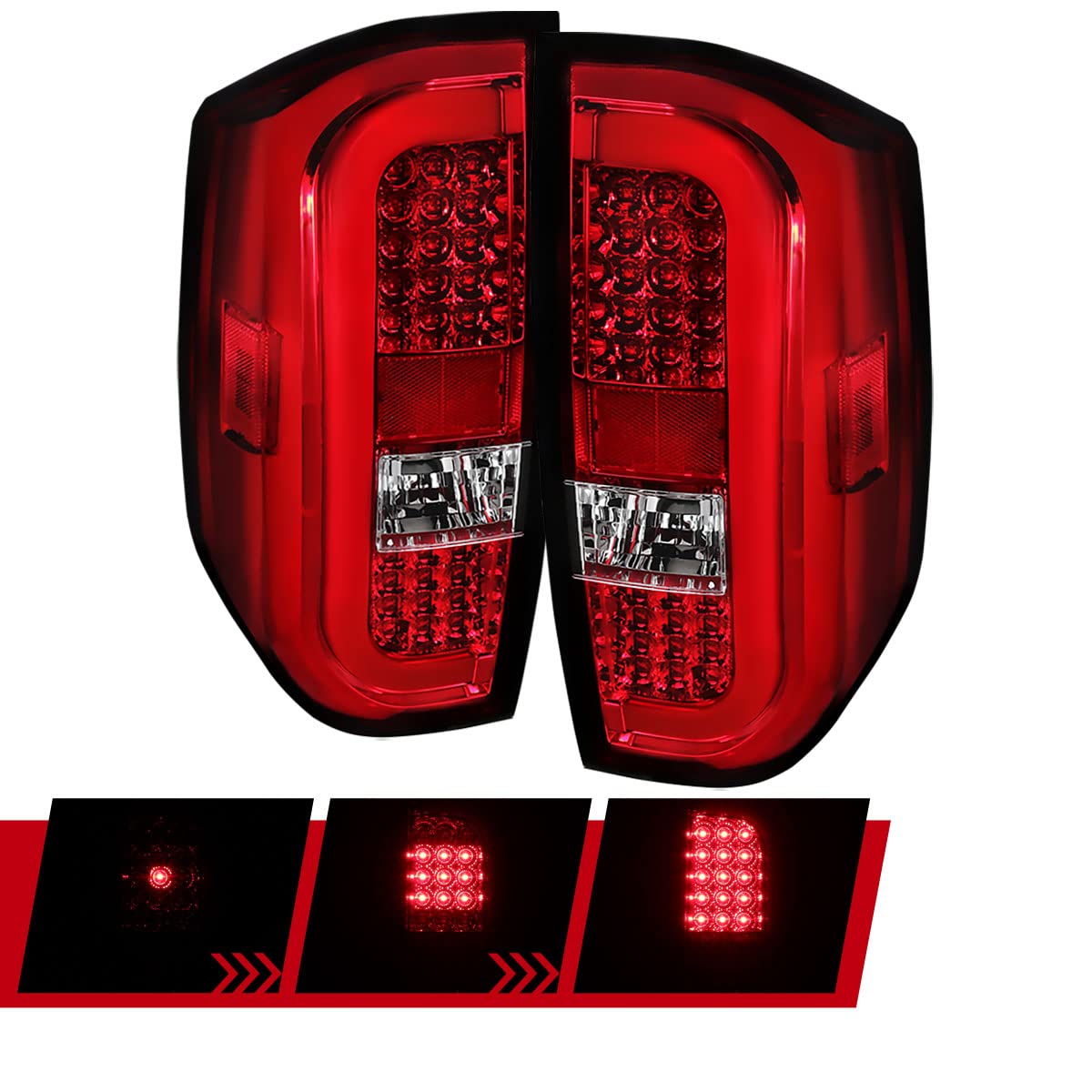 Toyota Tundra LED Tail Lights (2014-2021 Models) - Red Clear Sequential Brake Lamps Pair - Upgrade for Enhanced Visibility & Style | Perfect for Night Driving, Off-Road Adventures & Truck Customization