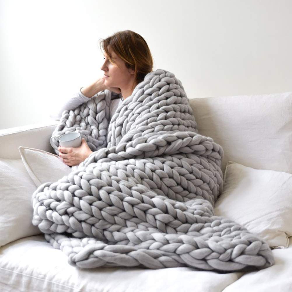Soft Luxury Chunky Knit Blanket - 100x100cm (39x39inch) Gray Handmade Throw for Bed, Sofa & Chair - Cozy Decor for Adults, Kids & Pets | Perfect for Winter Snuggles, Nursery Decor & Living Room Accent
