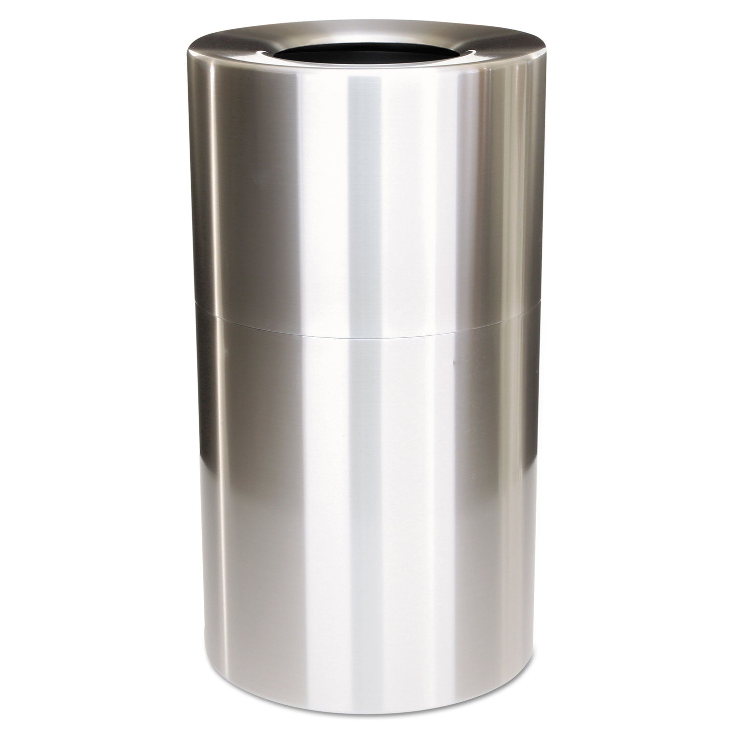 35 Gallon Round Open Top Indoor Trash Can with Liner - 2 Piece Set in Satin Aluminum - Perfect for Kitchen, Bathroom, and Office Waste Disposal