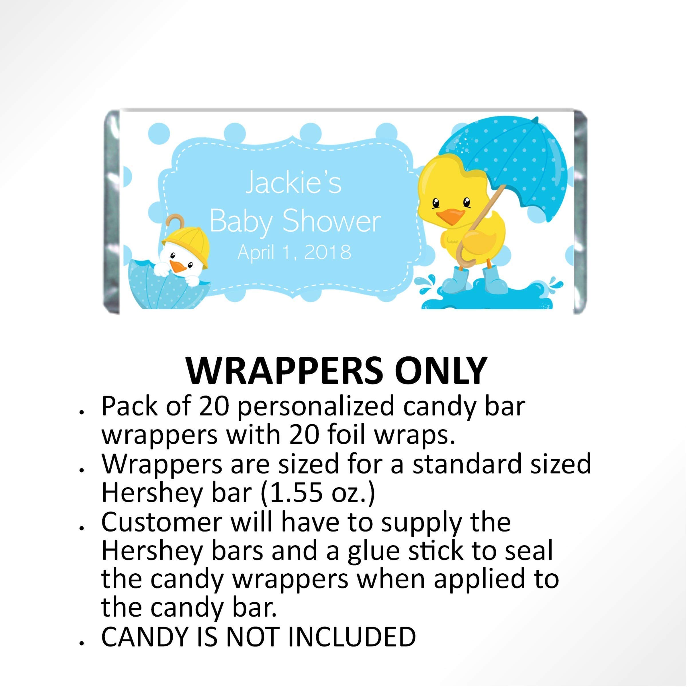 Personalized Duck Baby Shower Favors - 20 Custom Hershey Bar Candy Wrappers for Chocolate - Perfect for Gender Reveal Parties & Newborn Celebrations